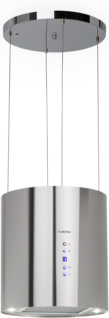 Klarstein Inselhaube Umluft, Leise Dunstabzugshaube für Kochinsel, Aktivkohlefilter, 558m³/h, Energieklasse B