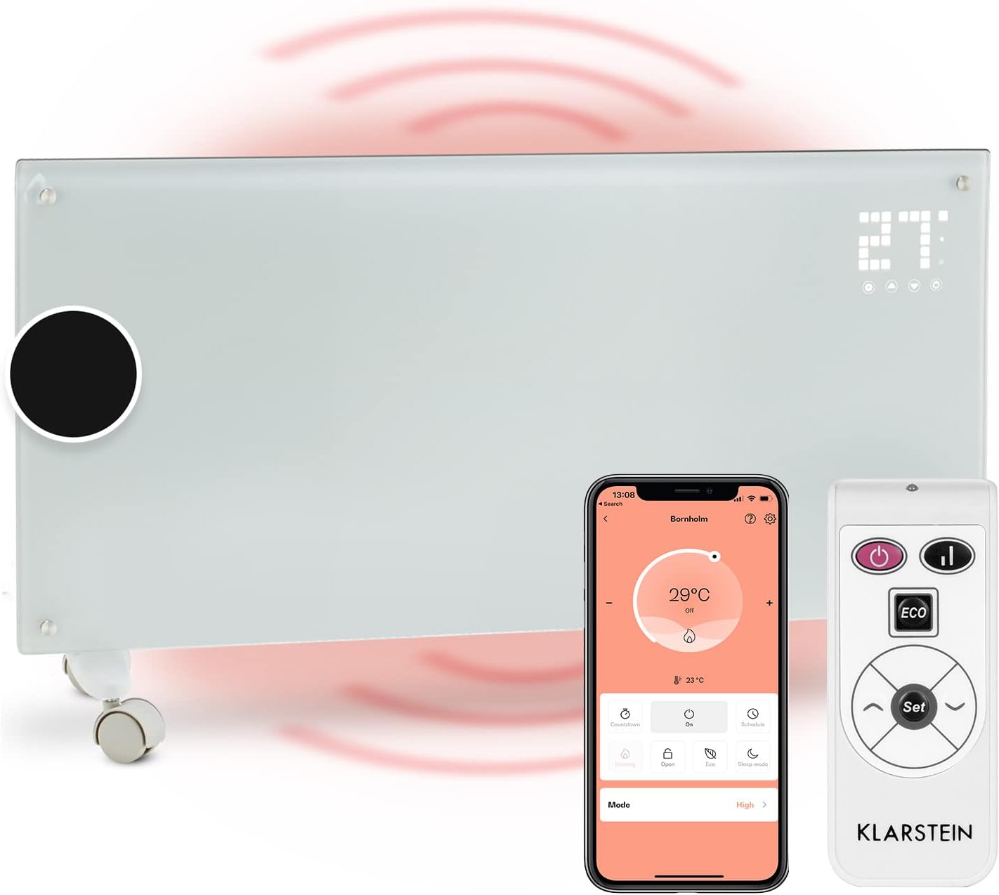 Klarstein Elektroheizung, Konvektor mit Bodenrollen, mobile, energiesparend, leise, 1000W, mit Thermostat