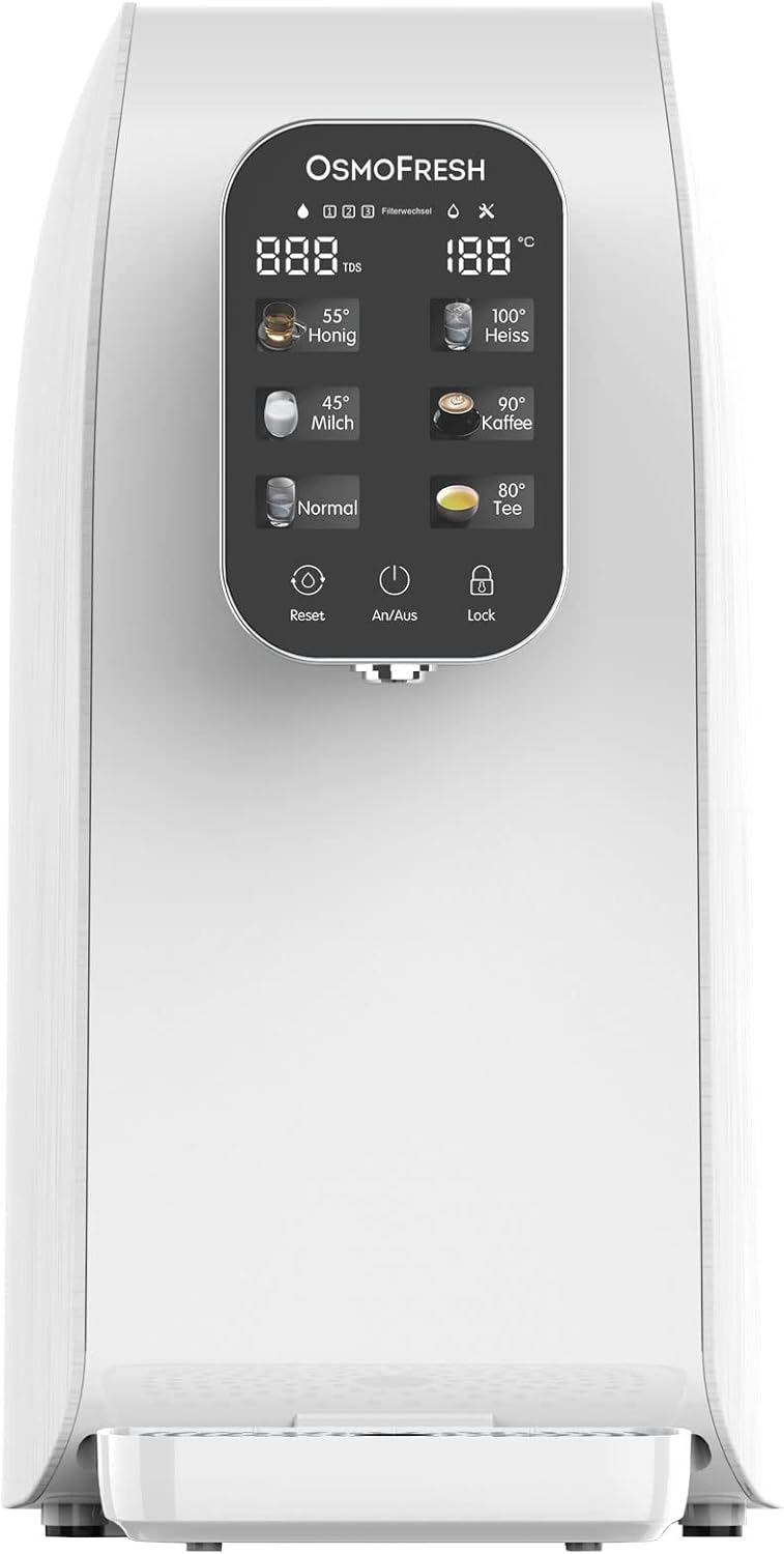 OsmoFresh Quella Life Auftisch Osmoseanlage, 6 Temperaturstufen, 5-stufige Filterung, kalkfreies Trinkwasser