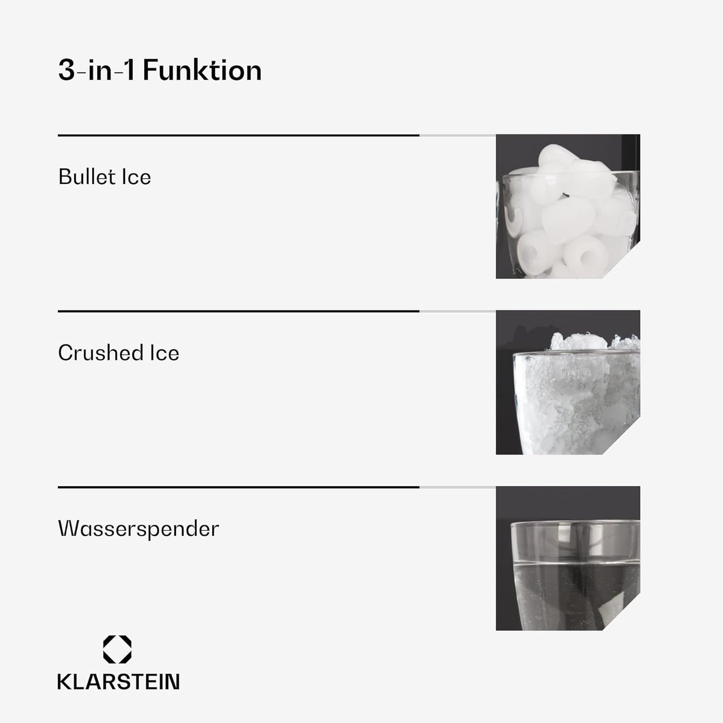 Klarstein ArcticBlend 3in1-Eiswürfelmaschine – 20 kg/24 h, Kugeleis & Crushed Ice, 6-Liter-Wassertank