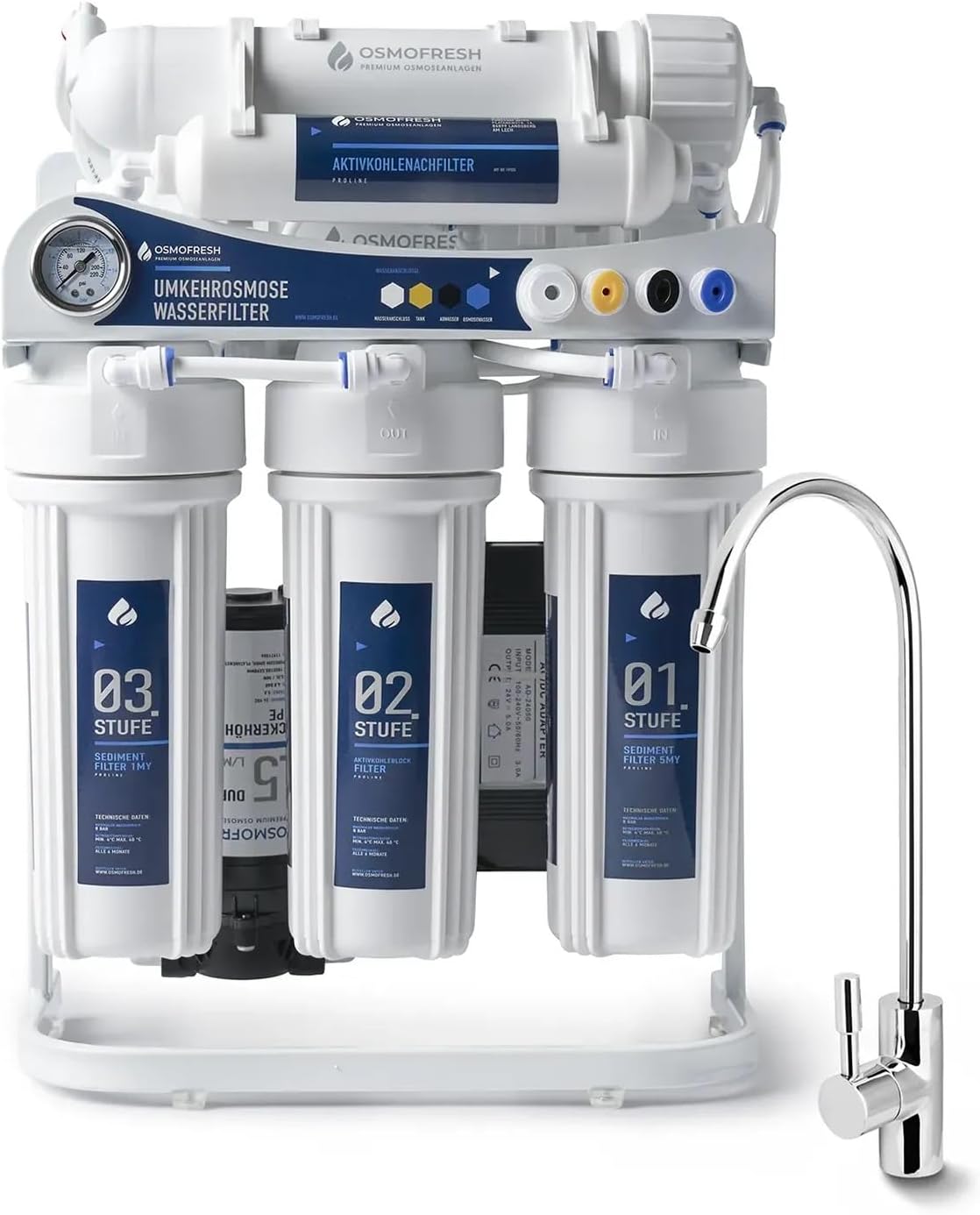 OsmoFresh Proline X3 Osmoseanlage, 600 GPD, 1,6l/min, unter Spüle, mit Osmosehahn, Premium Hersteller