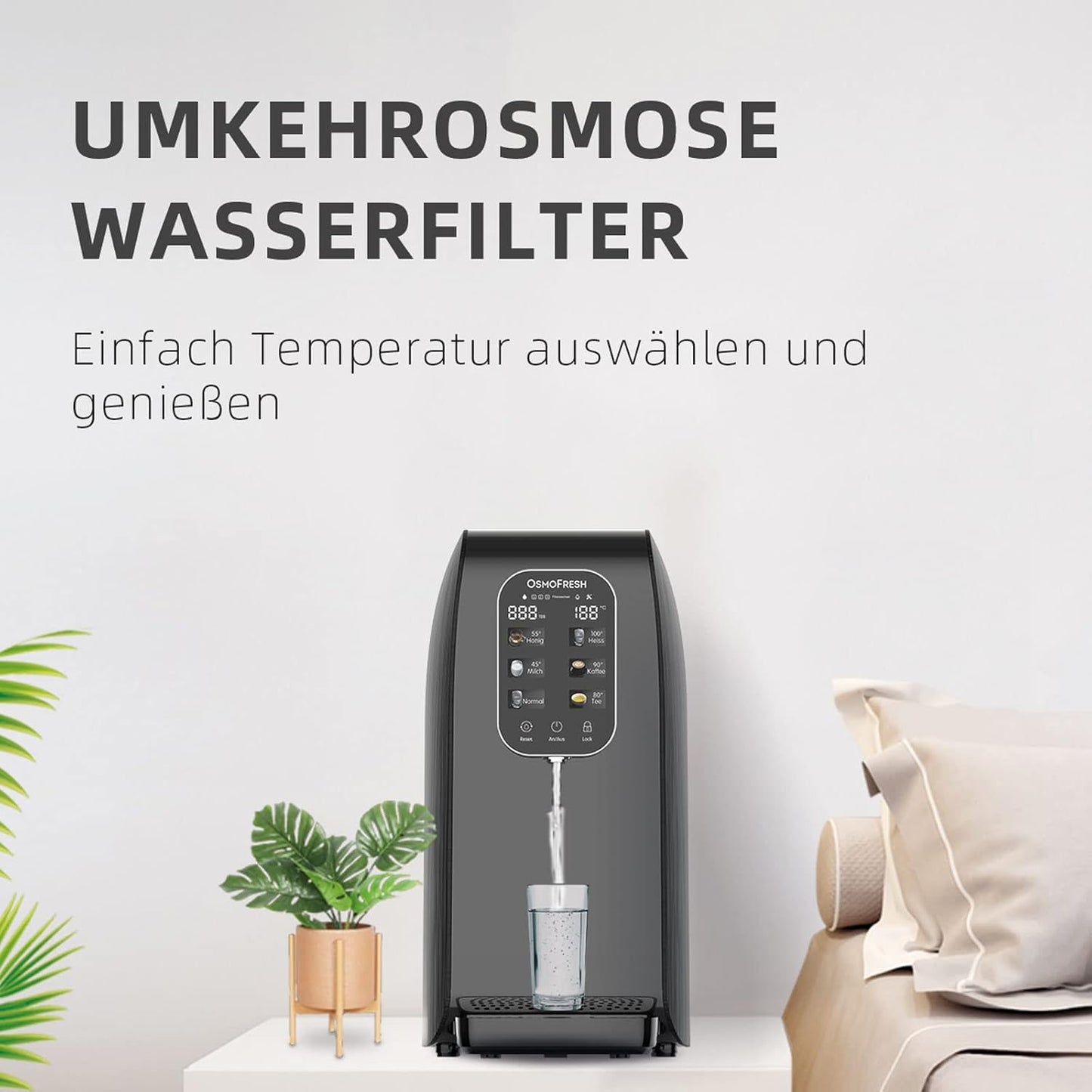 OsmoFresh Quella Life BLACK EDITION, 6 Temperaturstufen, 5-stufige Filterung, mobil, kalkfreies Trinkwasser