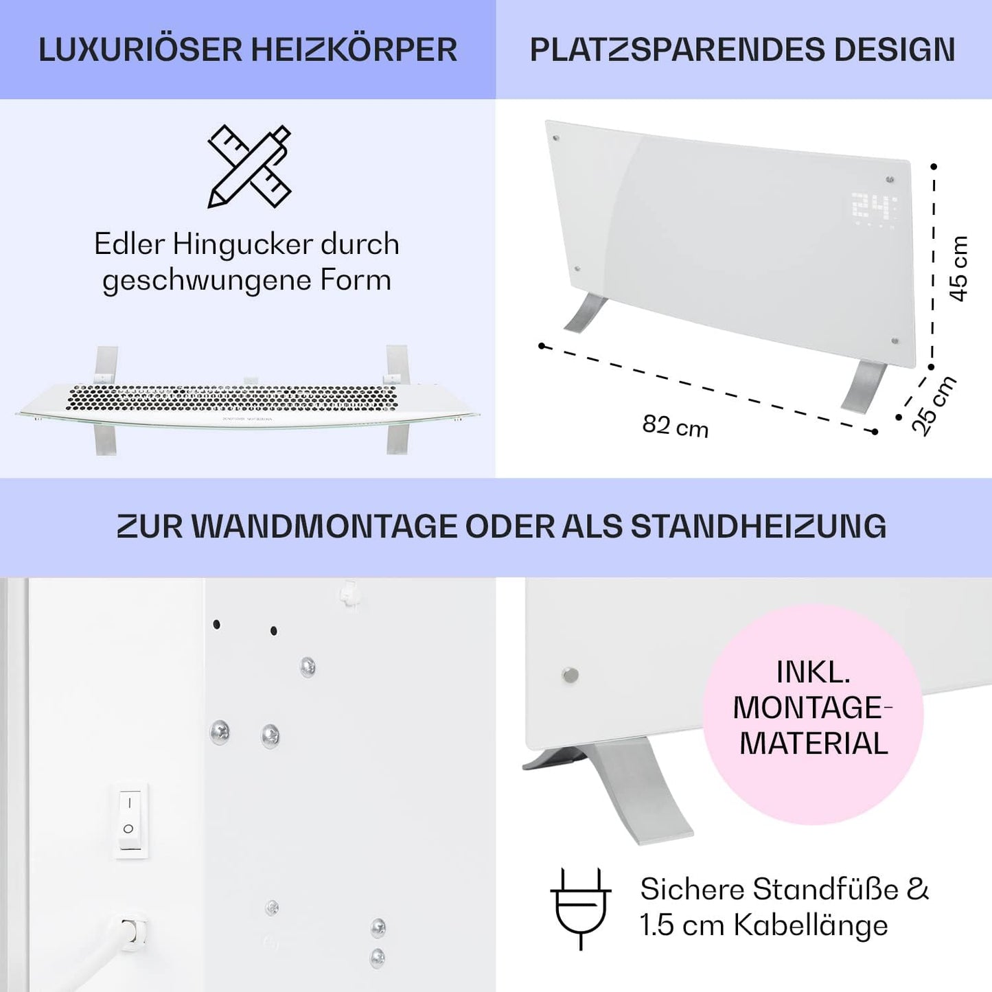 Klarstein Elektroheizung, Konvektor mit Bodenrollen, mobile, energiesparend, leise, 1000W, mit Thermostat