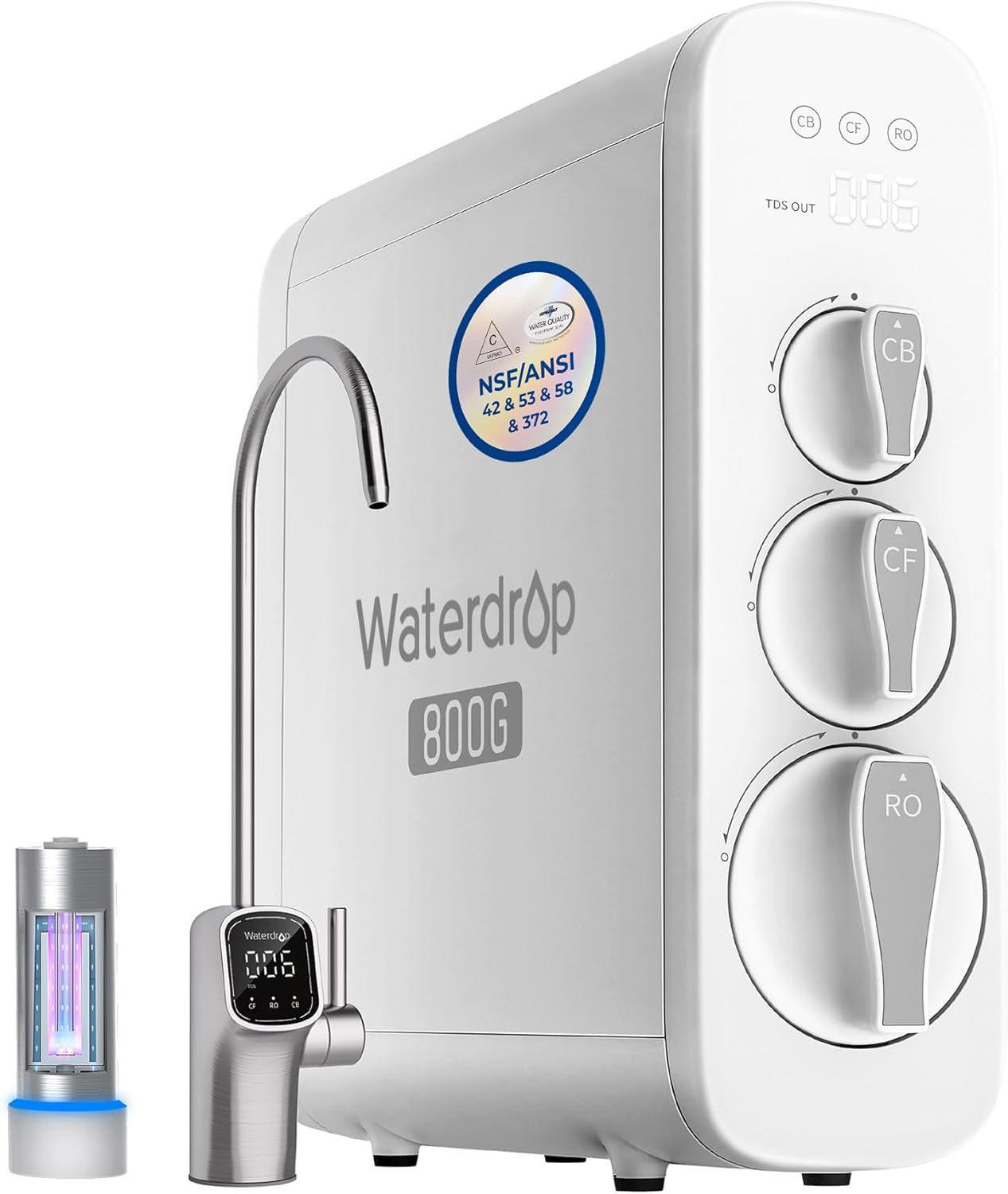 Waterdrop G3P600 Umkehrosmoseanlage, 600 GPD, 8000L, reduziert TDS, 2:1 Rein zum Abfluss, LED-Wasserhahn