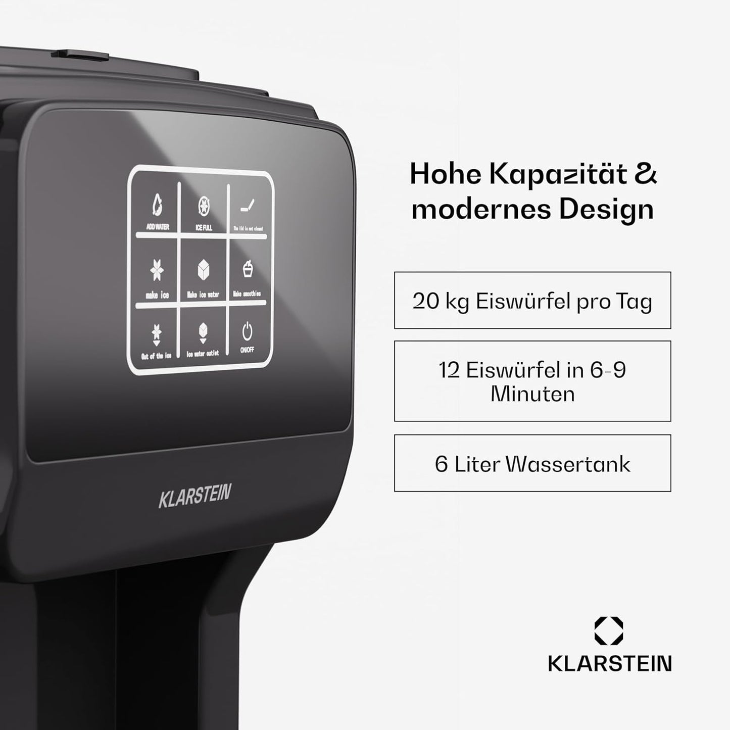 Klarstein ArcticBlend 3in1-Eiswürfelmaschine – 20 kg/24 h, Kugeleis & Crushed Ice, 6-Liter-Wassertank