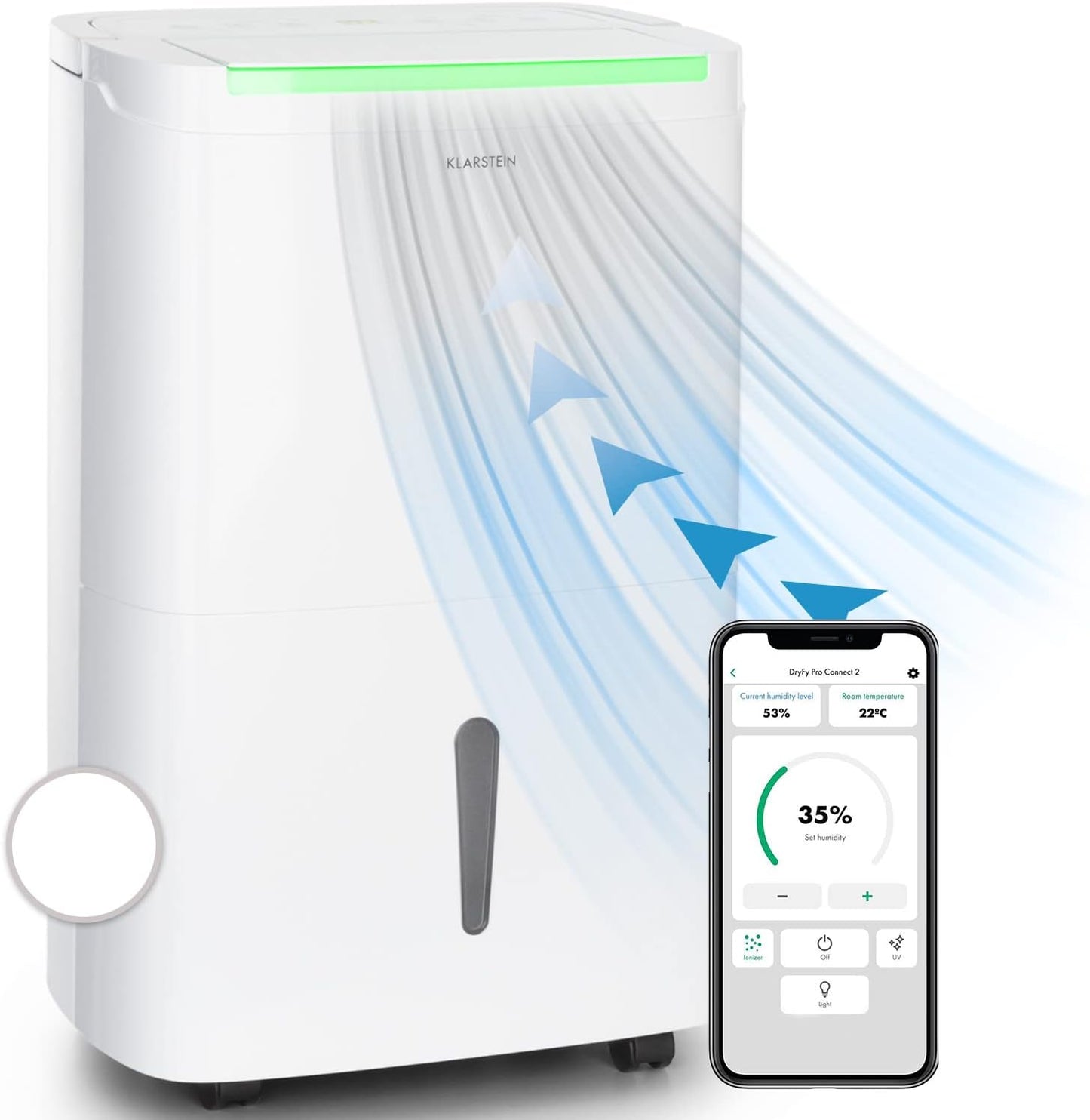Klarstein Luftentfeuchter bis 55m², Smart Dehumidifier für Wohnung, Bad & Keller, 50L, WLAN IoT App