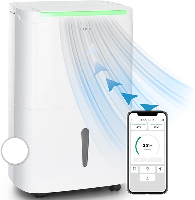 Klarstein Luftentfeuchter bis 55m², Smart Dehumidifier für Wohnung, Bad & Keller, 50L, WLAN IoT App
