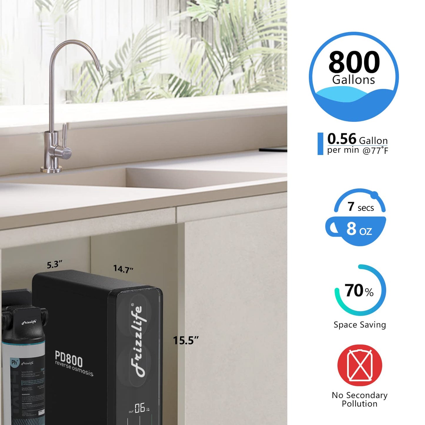 Frizzlife RO Umkehrosmose-Wasserfiltersystem (PD800-TAM4 Alkalisch RO)