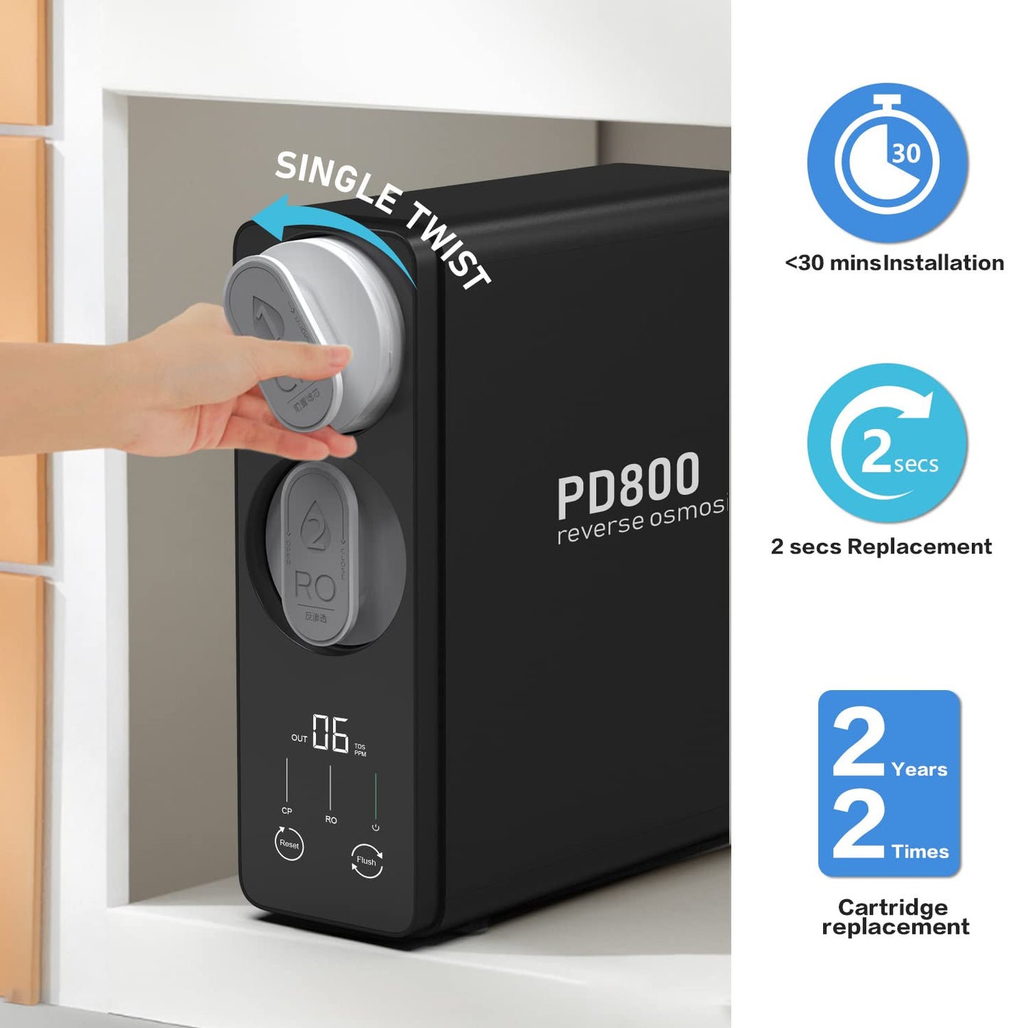 Frizzlife RO Umkehrosmose-Wasserfiltersystem (PD800-TAM4 Alkalisch RO)