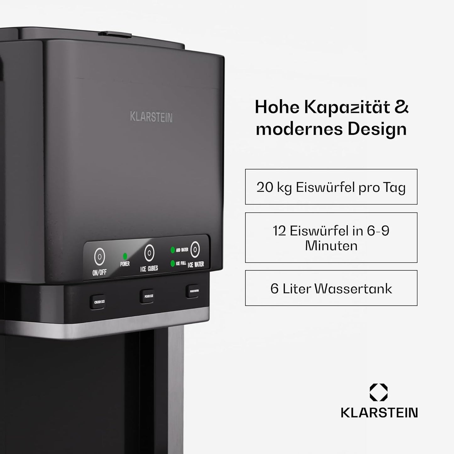 Klarstein ArcticBlend 3in1-Eiswürfelmaschine – 20 kg/24 h, Kugeleis & Crushed Ice, 6-Liter-Wassertank