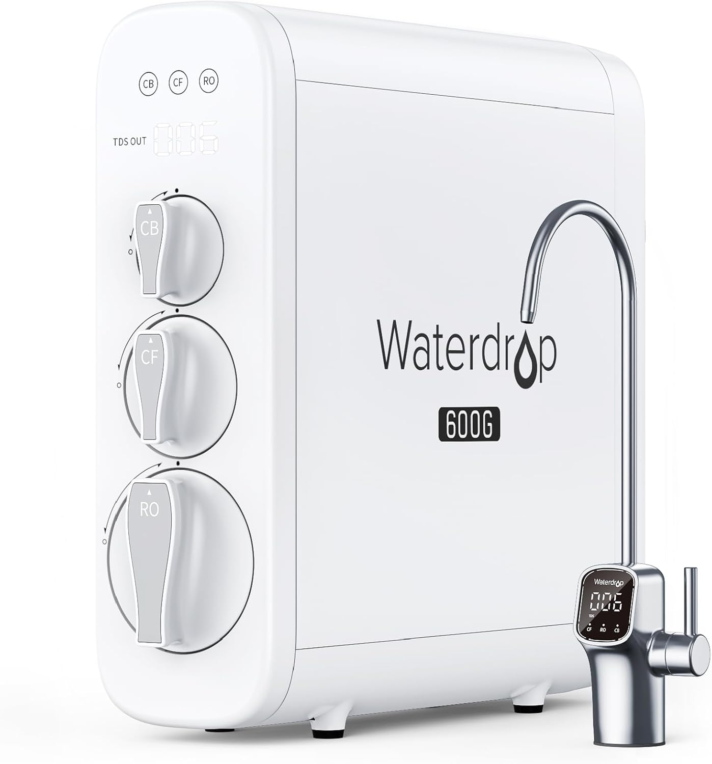 Waterdrop G3P600 Umkehrosmoseanlage, 600 GPD, 8000L, reduziert TDS, 2:1 Rein zum Abfluss, LED-Wasserhahn