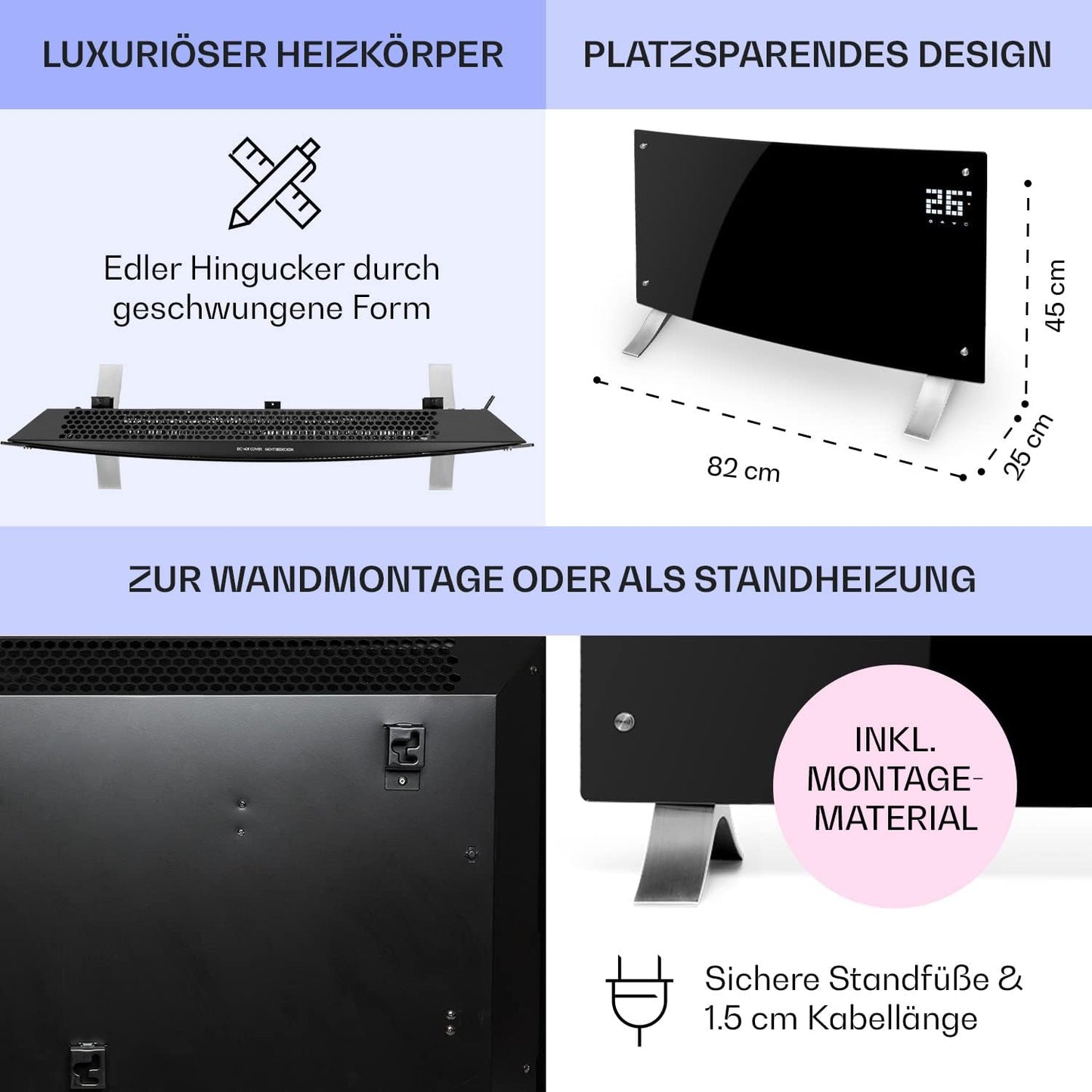 Klarstein Elektroheizung, Konvektor mit Bodenrollen, mobile, energiesparend, leise, 1000W, mit Thermostat