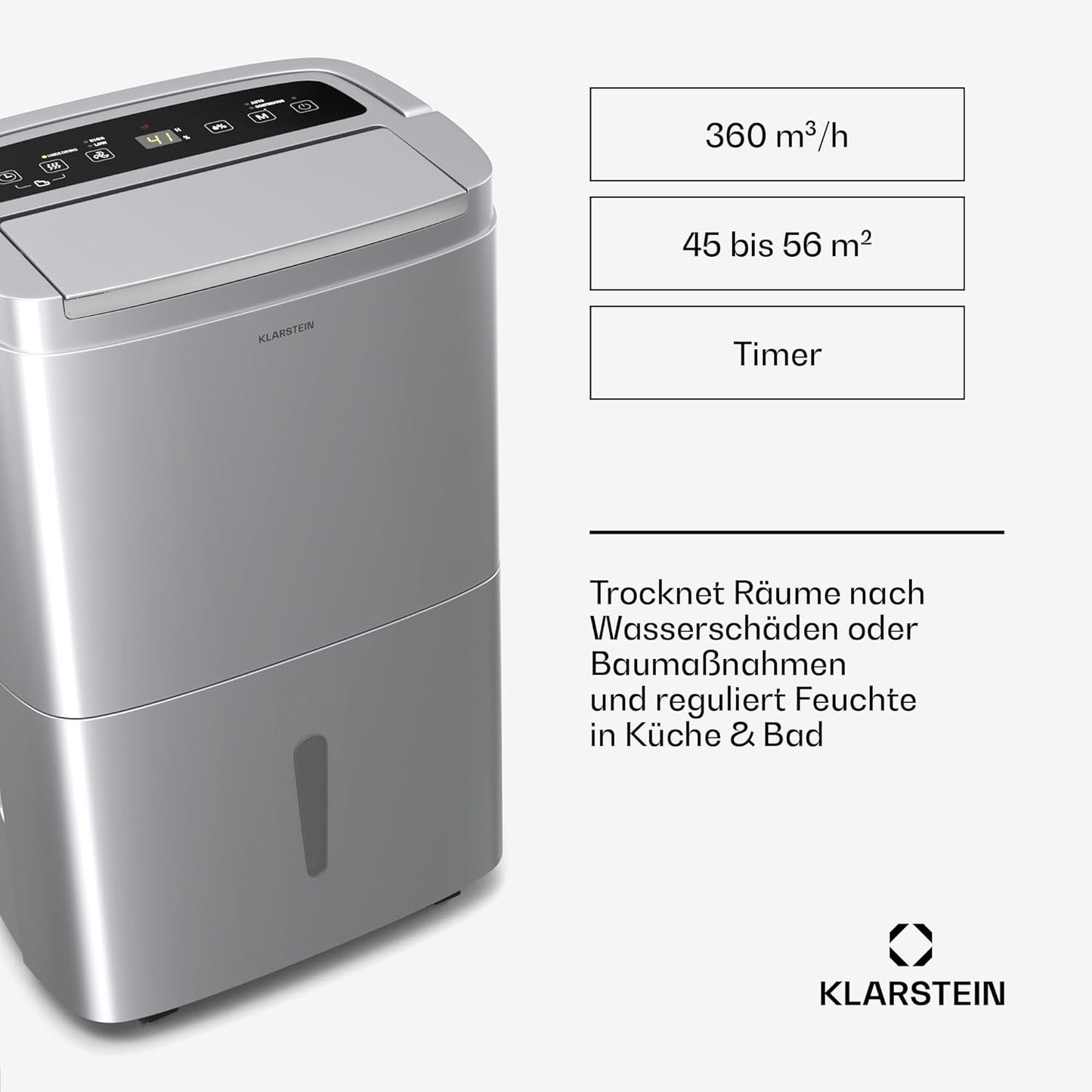 Klarstein Luftentfeuchter bis 55m², Smart Dehumidifier für Wohnung, Bad & Keller, 50L, WLAN IoT App