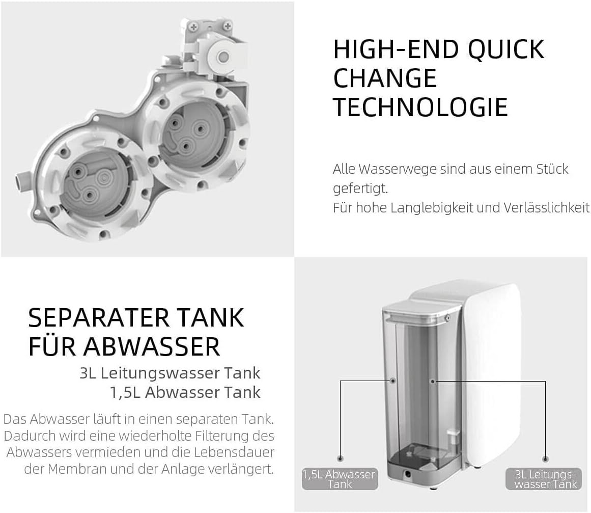 OsmoFresh Quella Life Auftisch Osmoseanlage, 6 Temperaturstufen, 5-stufige Filterung, kalkfreies Trinkwasser