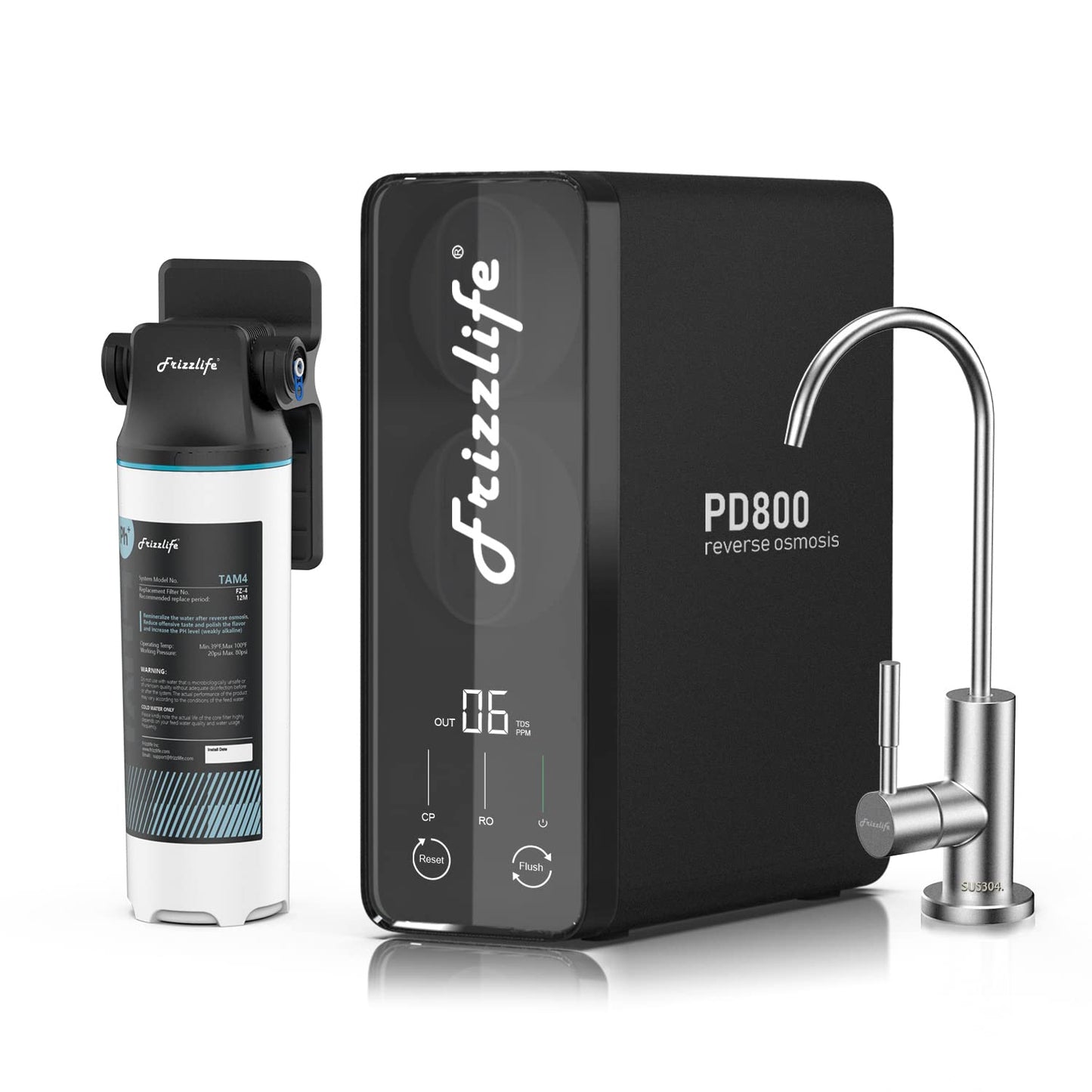 Frizzlife RO Umkehrosmose-Wasserfiltersystem (PD800-TAM4 Alkalisch RO)