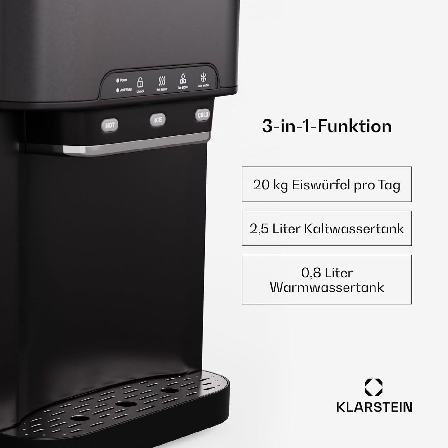 Klarstein ArcticBlend 3in1-Eiswürfelmaschine – 20 kg/24 h, Kugeleis & Crushed Ice, 6-Liter-Wassertank