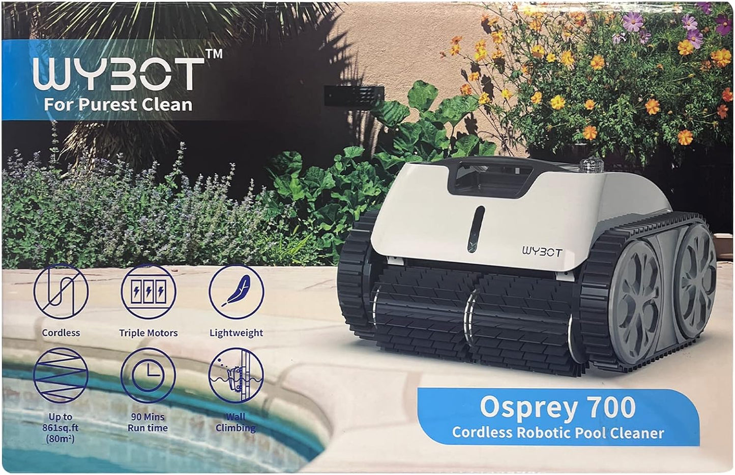 WYBOT Poolroboter Akku 120 Minuten für Boden,Wasserlinie,und Wandreinigung mit Dreifachmotor