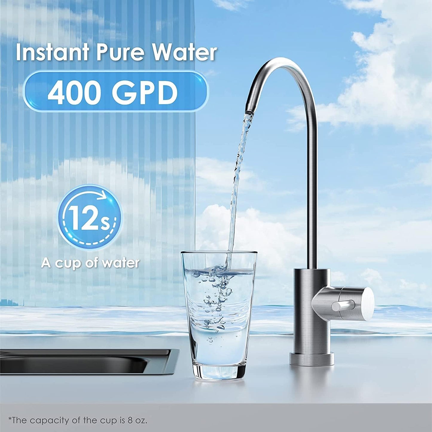 Waterdrop G3P600 Umkehrosmoseanlage, 600 GPD, 8000L, reduziert TDS, 2:1 Rein zum Abfluss, LED-Wasserhahn