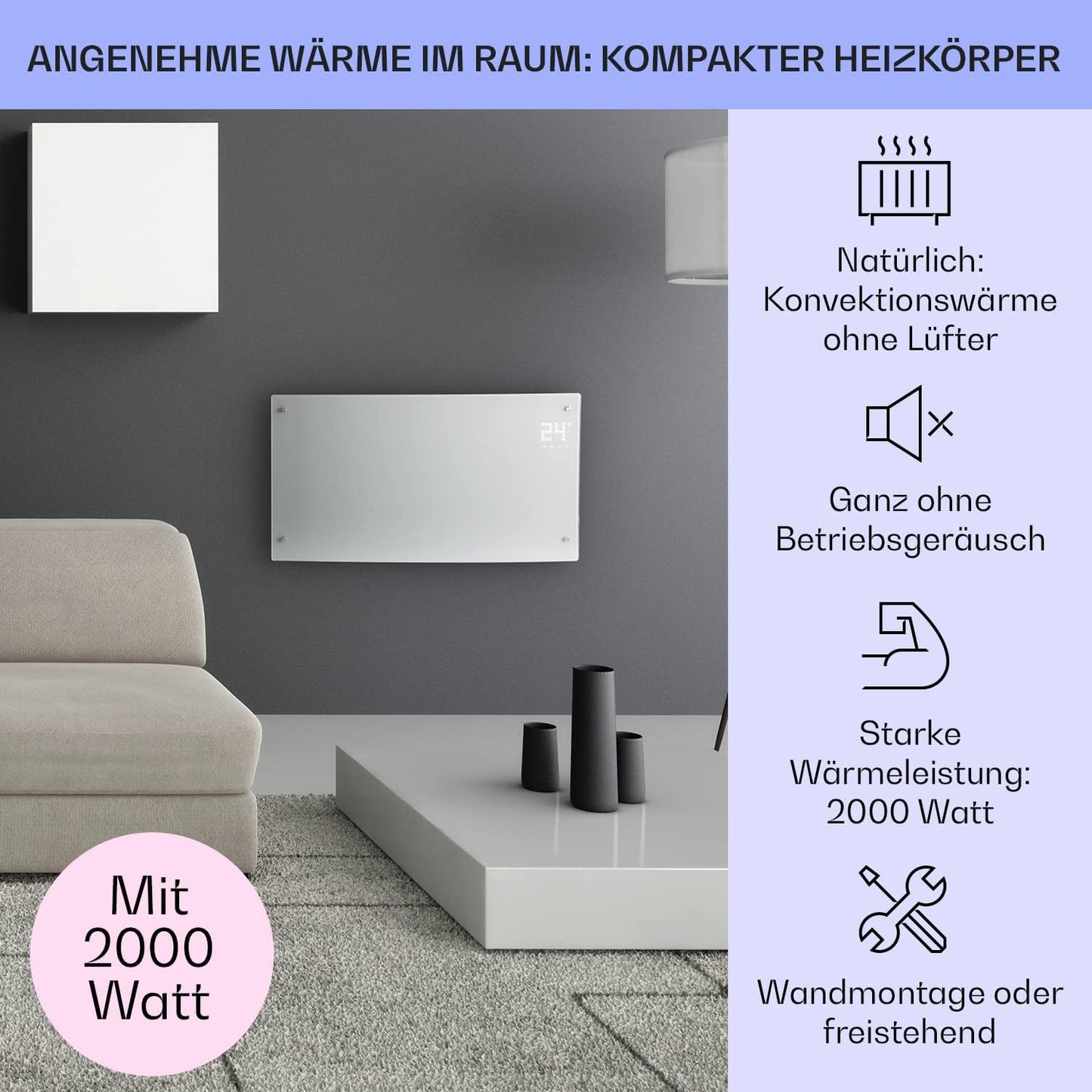 Klarstein Elektroheizung, Konvektor mit Bodenrollen, mobile, energiesparend, leise, 1000W, mit Thermostat