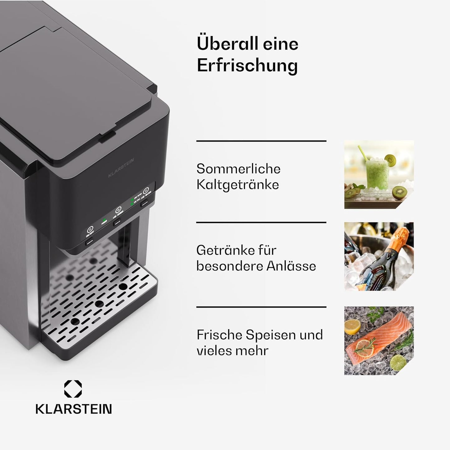 Klarstein ArcticBlend 3in1-Eiswürfelmaschine – 20 kg/24 h, Kugeleis & Crushed Ice, 6-Liter-Wassertank