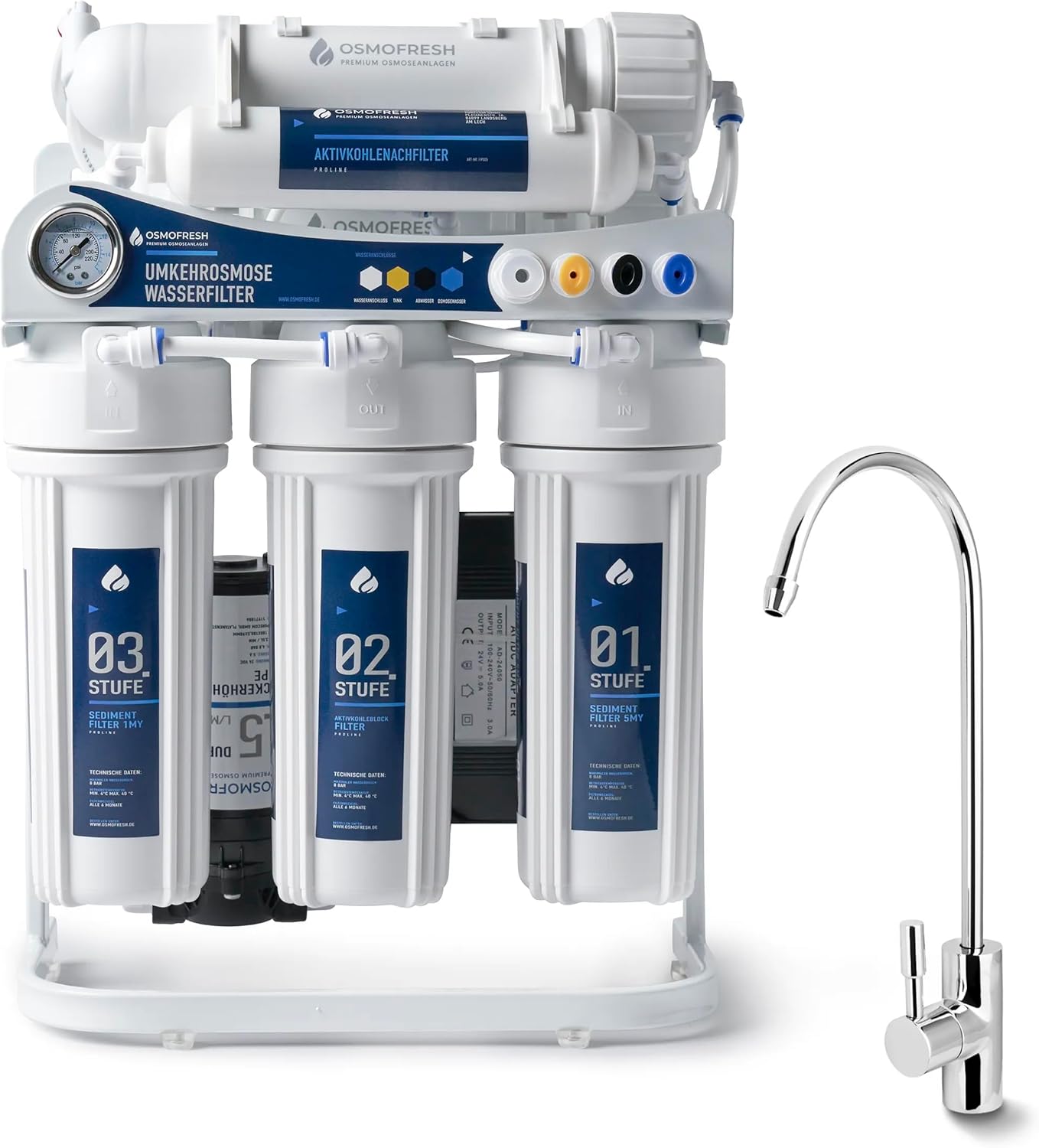 OsmoFresh Proline X3 Osmoseanlage, 600 GPD, 1,6l/min, unter Spüle, mit Osmosehahn, Premium Hersteller
