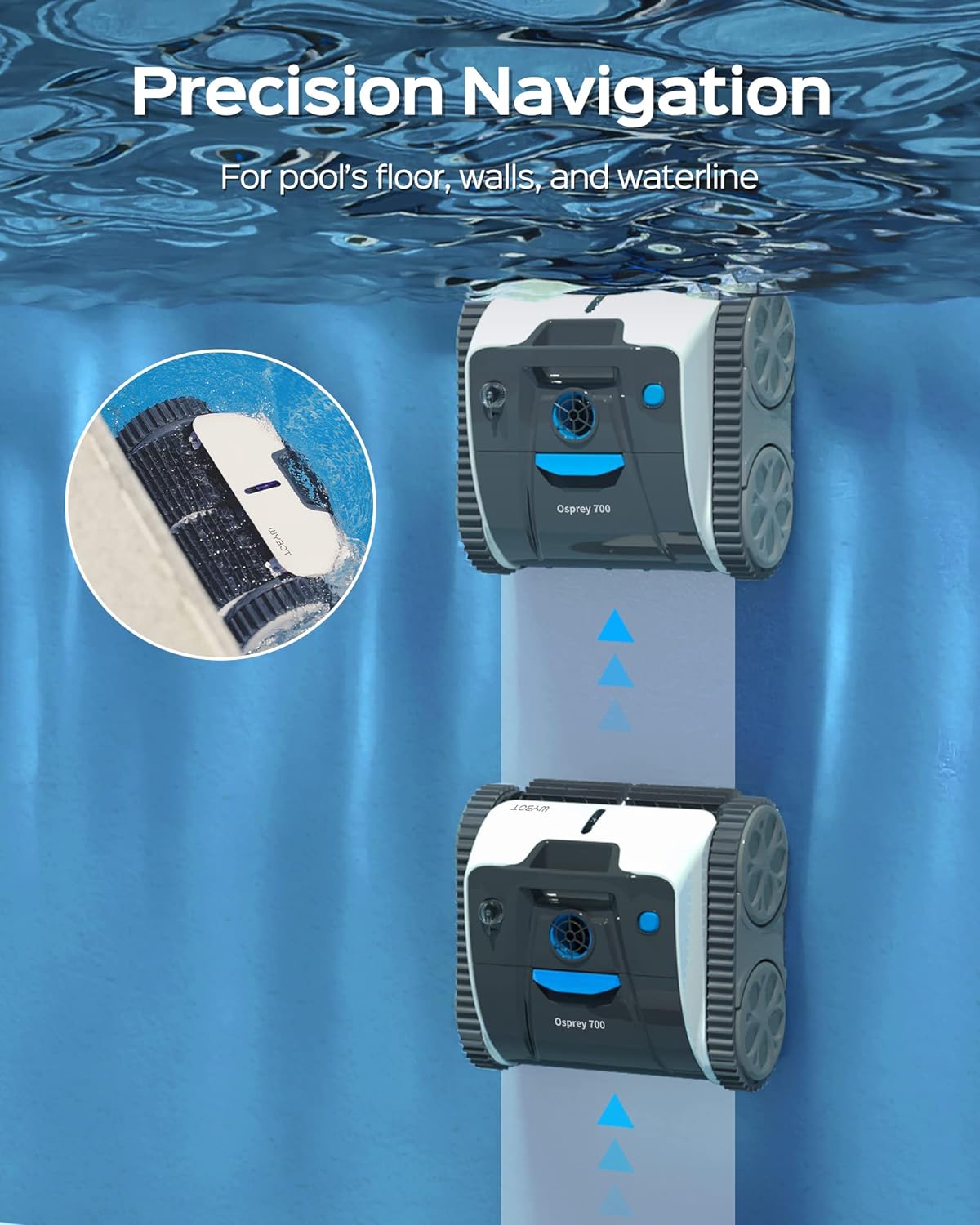 WYBOT Poolroboter Akku 120 Minuten für Boden,Wasserlinie,und Wandreinigung mit Dreifachmotor
