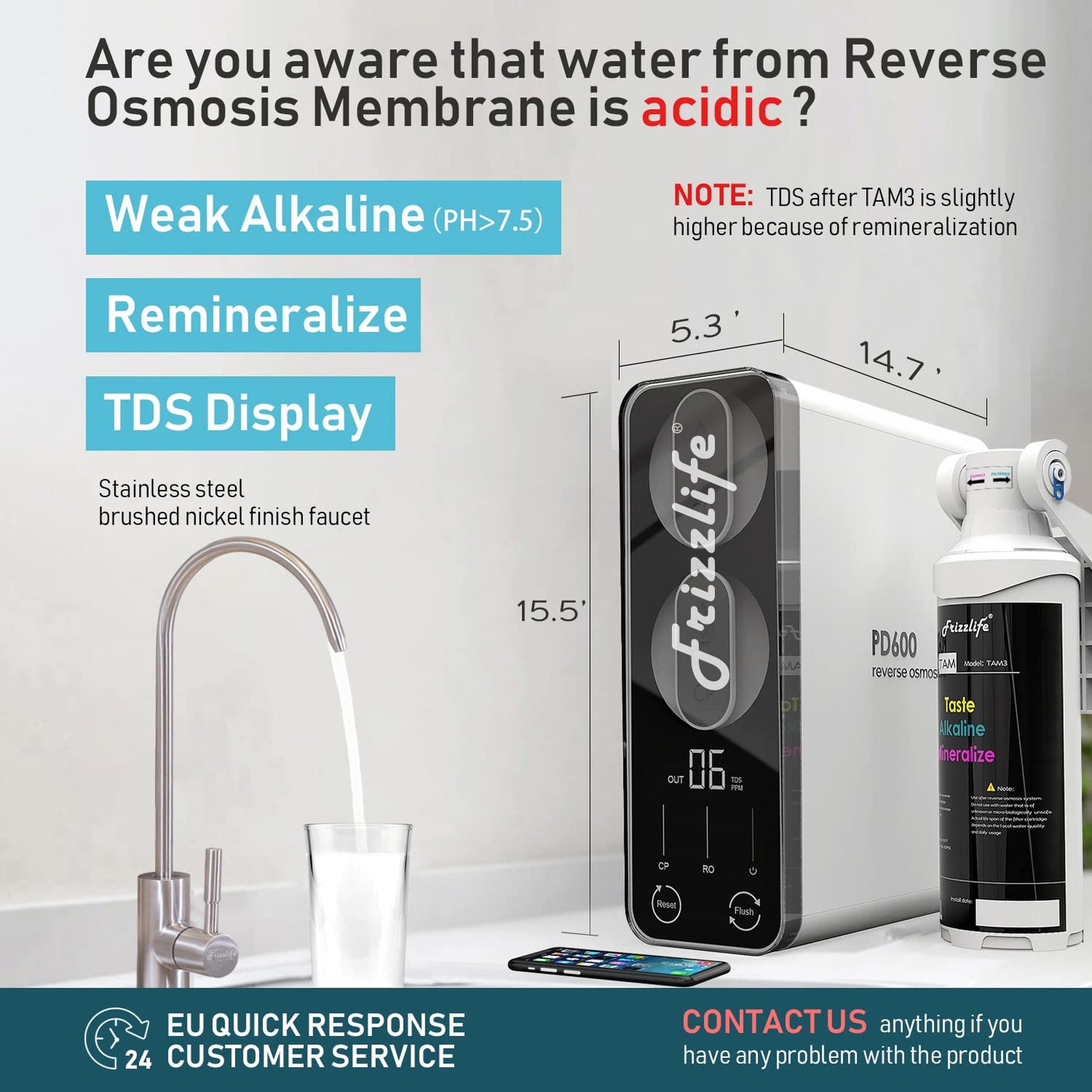Frizzlife RO Umkehrosmose-Wasserfiltersystem (PD800-TAM4 Alkalisch RO)