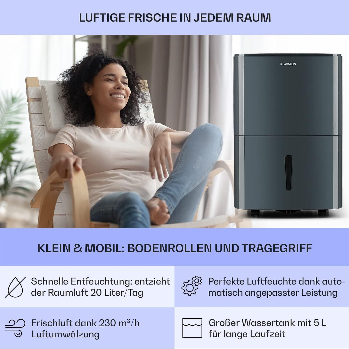 Klarstein Luftentfeuchter bis 55m², Smart Dehumidifier für Wohnung, Bad & Keller, 50L, WLAN IoT App