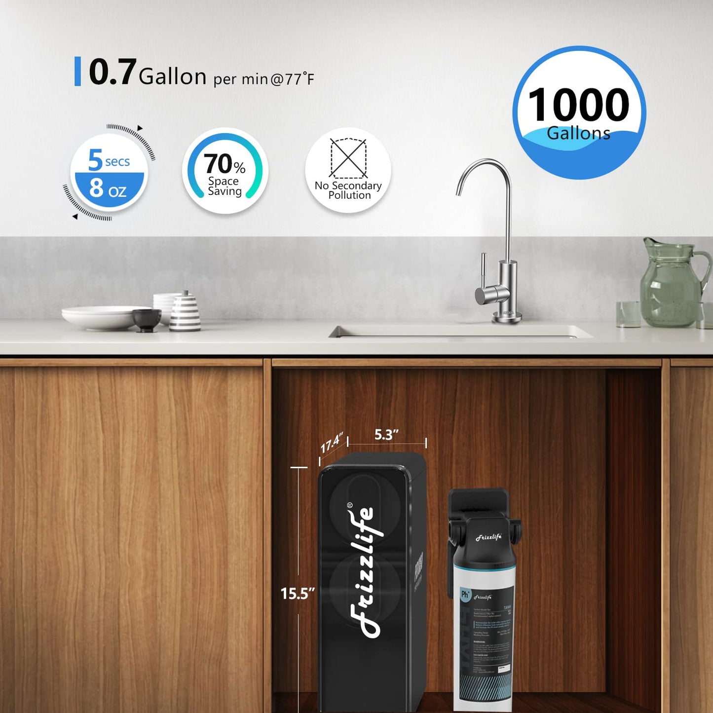 Frizzlife RO Umkehrosmose-Wasserfiltersystem (PD800-TAM4 Alkalisch RO)