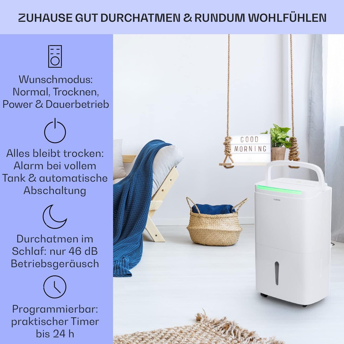 Klarstein Luftentfeuchter bis 55m², Smart Dehumidifier für Wohnung, Bad & Keller, 50L, WLAN IoT App