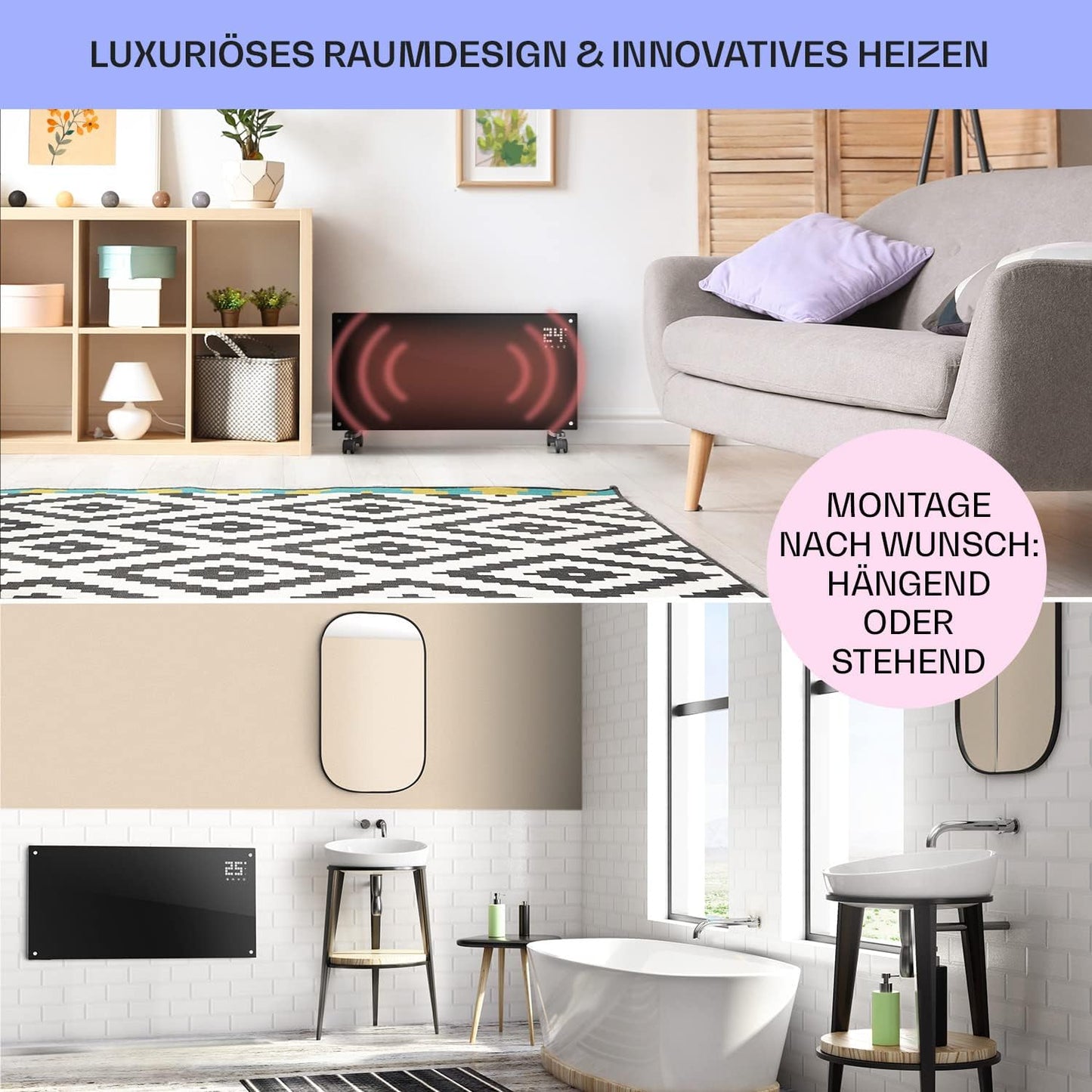 Klarstein Elektroheizung, Konvektor mit Bodenrollen, mobile, energiesparend, leise, 1000W, mit Thermostat