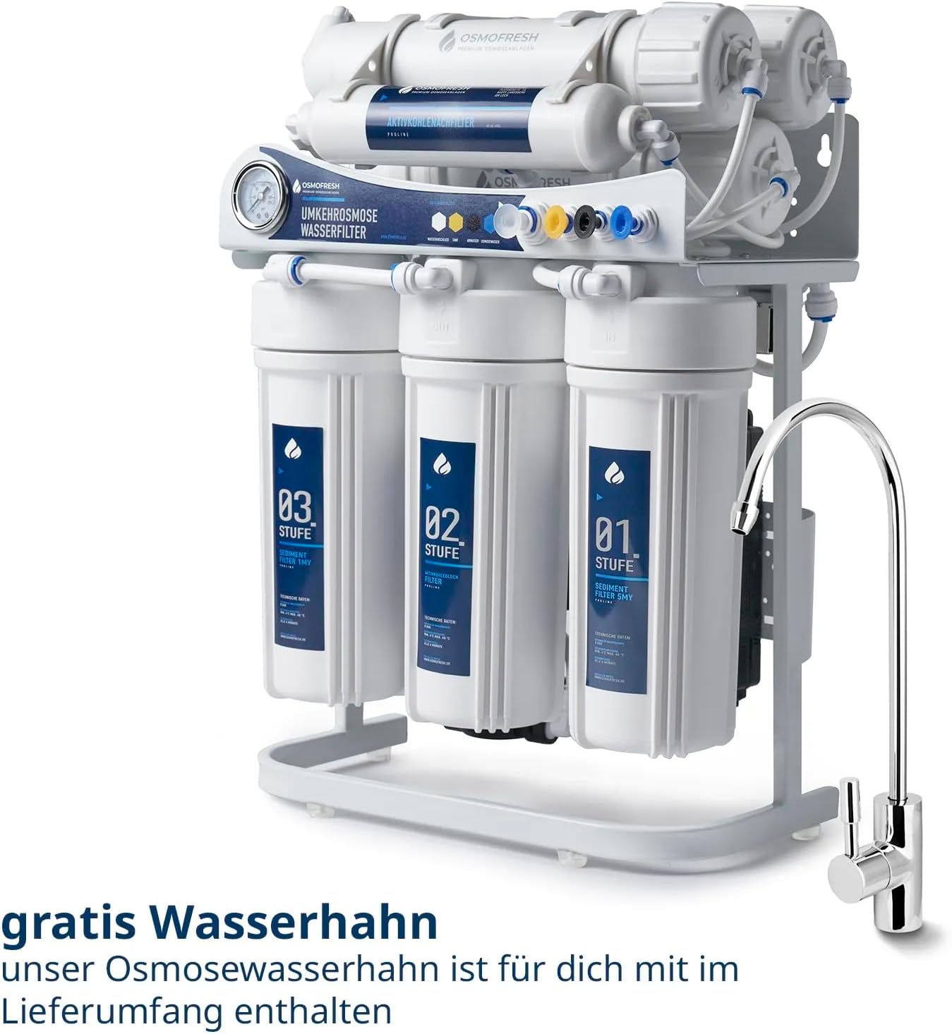 OsmoFresh Proline X3 Osmoseanlage, 600 GPD, 1,6l/min, unter Spüle, mit Osmosehahn, Premium Hersteller
