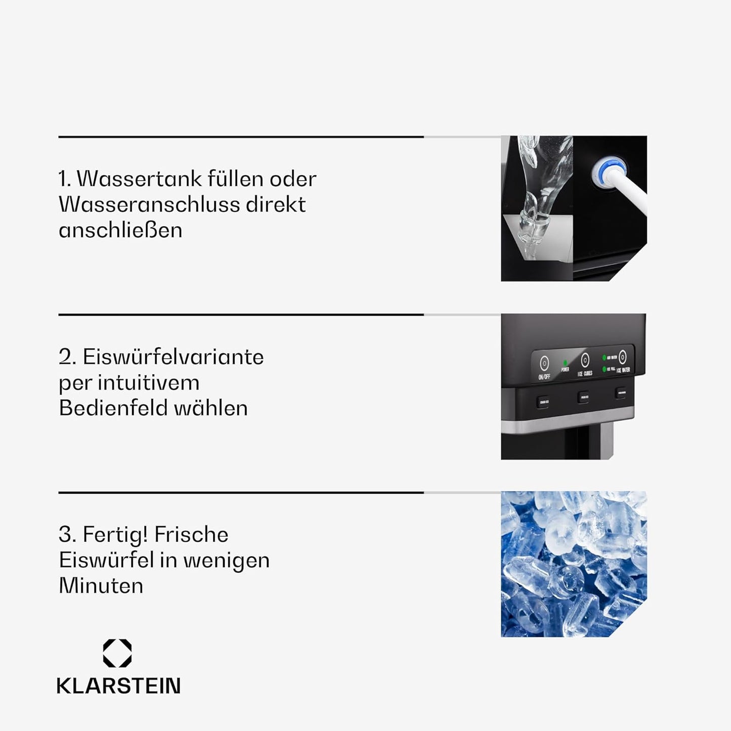 Klarstein ArcticBlend 3in1-Eiswürfelmaschine – 20 kg/24 h, Kugeleis & Crushed Ice, 6-Liter-Wassertank