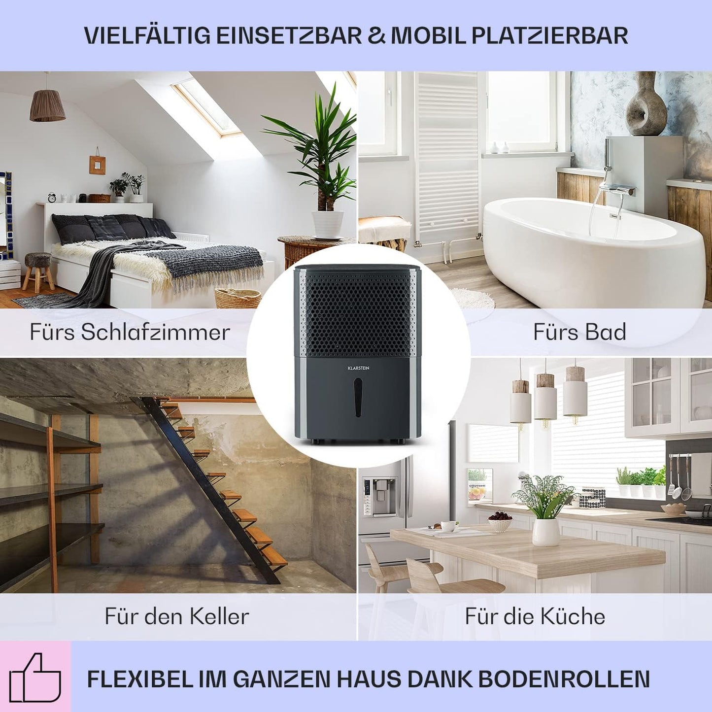Klarstein Luftentfeuchter bis 55m², Smart Dehumidifier für Wohnung, Bad & Keller, 50L, WLAN IoT App