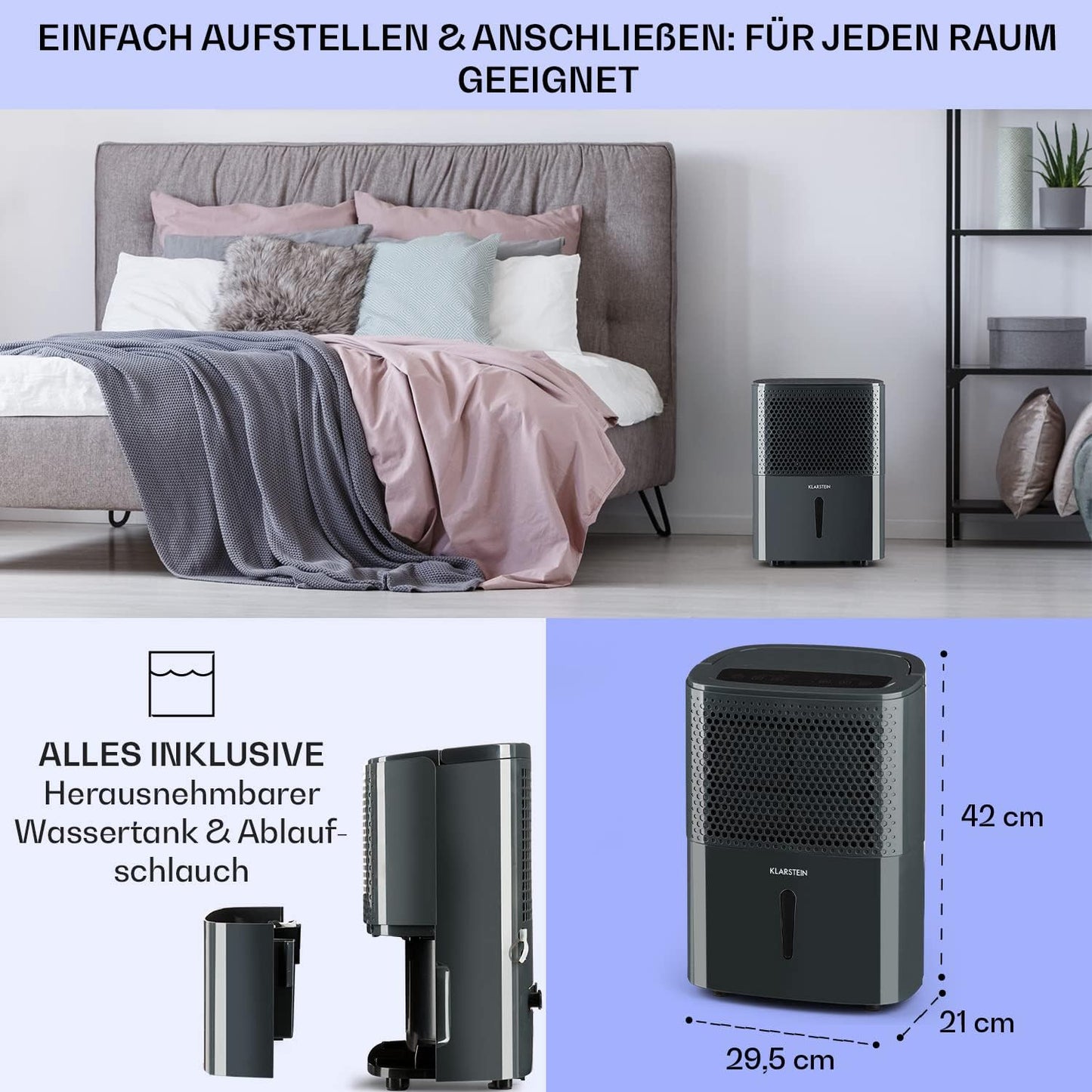 Klarstein Luftentfeuchter bis 55m², Smart Dehumidifier für Wohnung, Bad & Keller, 50L, WLAN IoT App