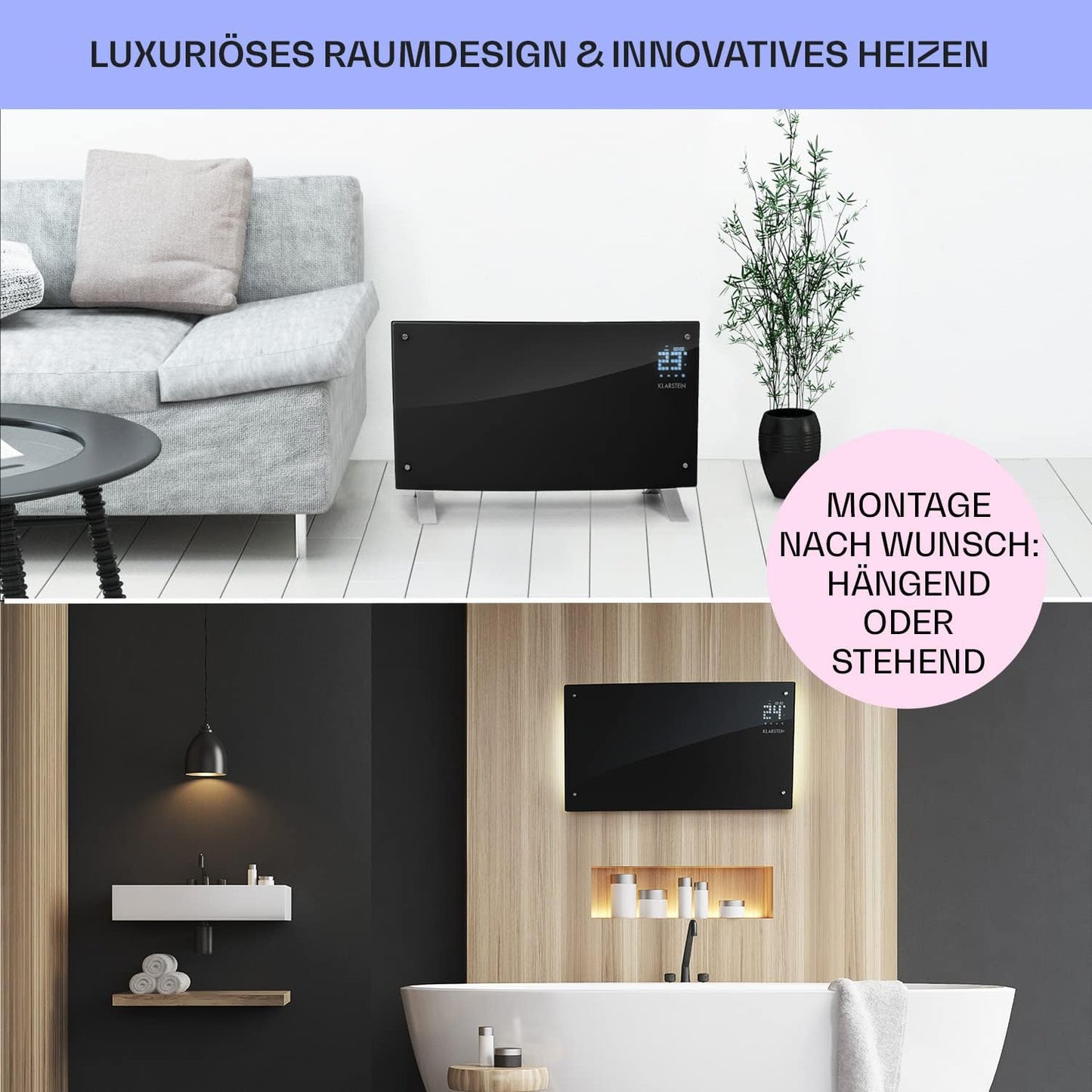 Klarstein Elektroheizung, Konvektor mit Bodenrollen, mobile, energiesparend, leise, 1000W, mit Thermostat