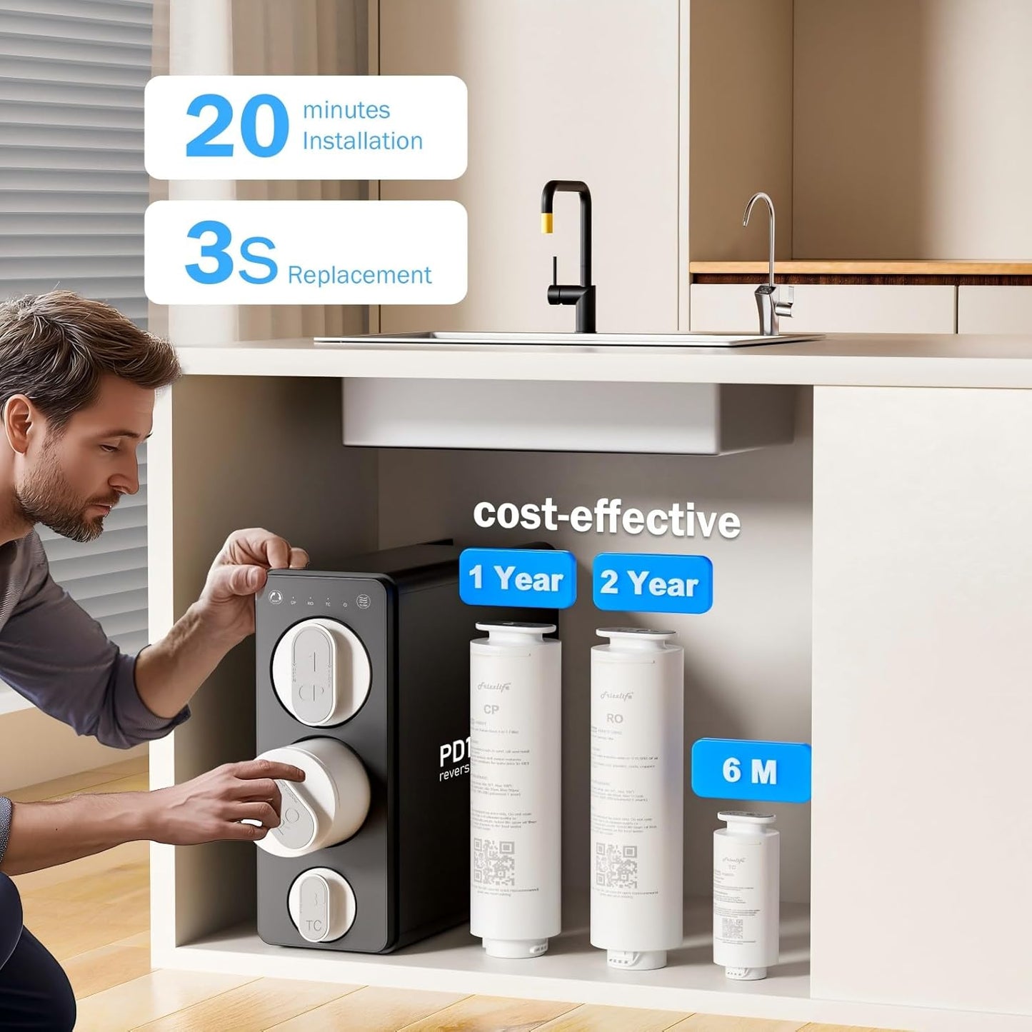 Frizzlife RO Umkehrosmose-Wasserfiltersystem (PD800-TAM4 Alkalisch RO)