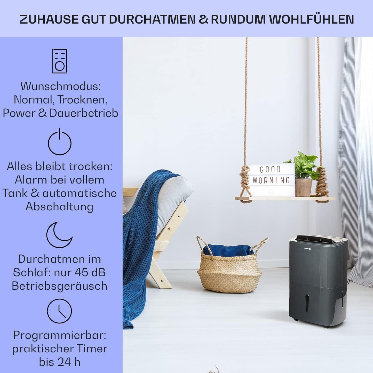 Klarstein Luftentfeuchter bis 55m², Smart Dehumidifier für Wohnung, Bad & Keller, 50L, WLAN IoT App