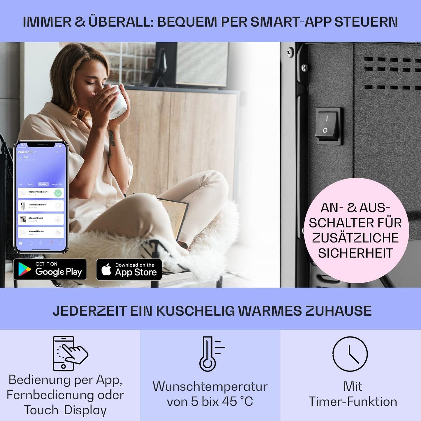 Klarstein Elektroheizung, Konvektor mit Bodenrollen, mobile, energiesparend, leise, 1000W, mit Thermostat