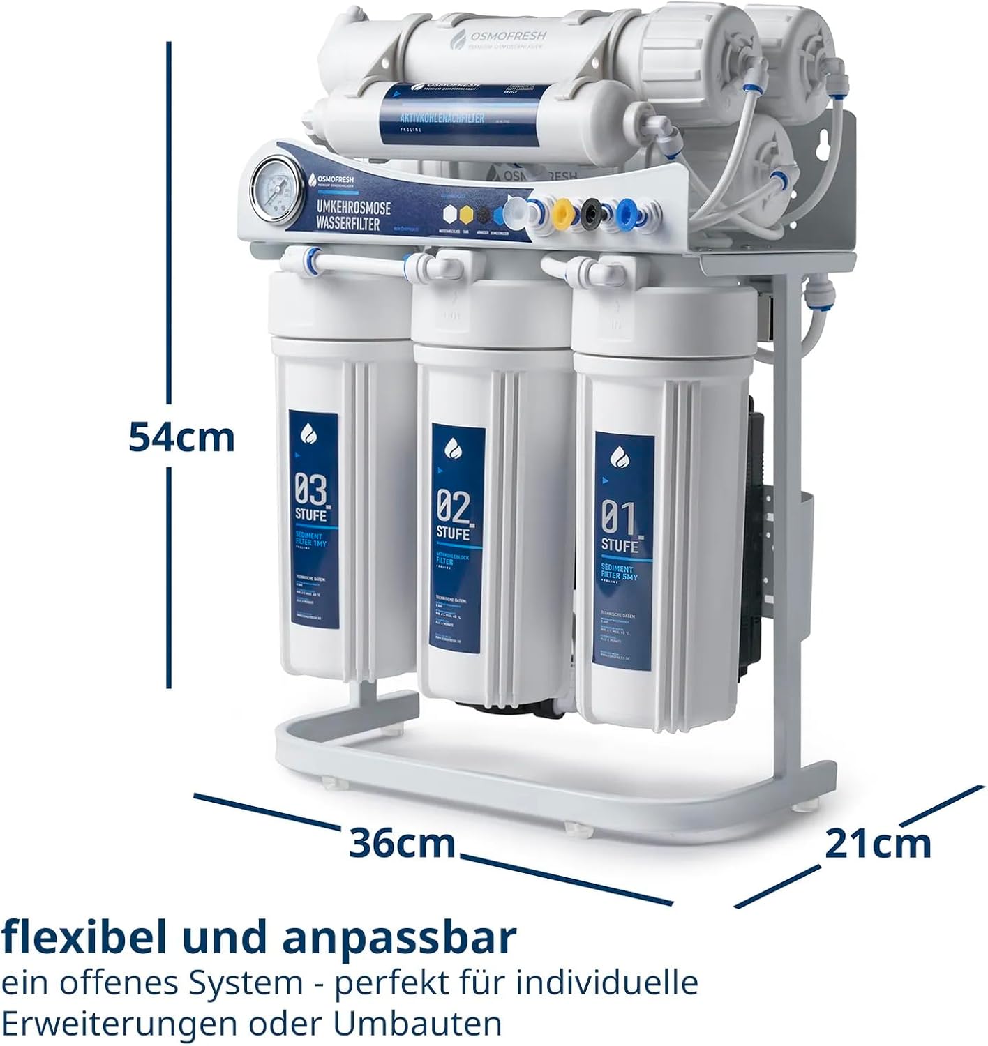 OsmoFresh Proline X3 Osmoseanlage, 600 GPD, 1,6l/min, unter Spüle, mit Osmosehahn, Premium Hersteller