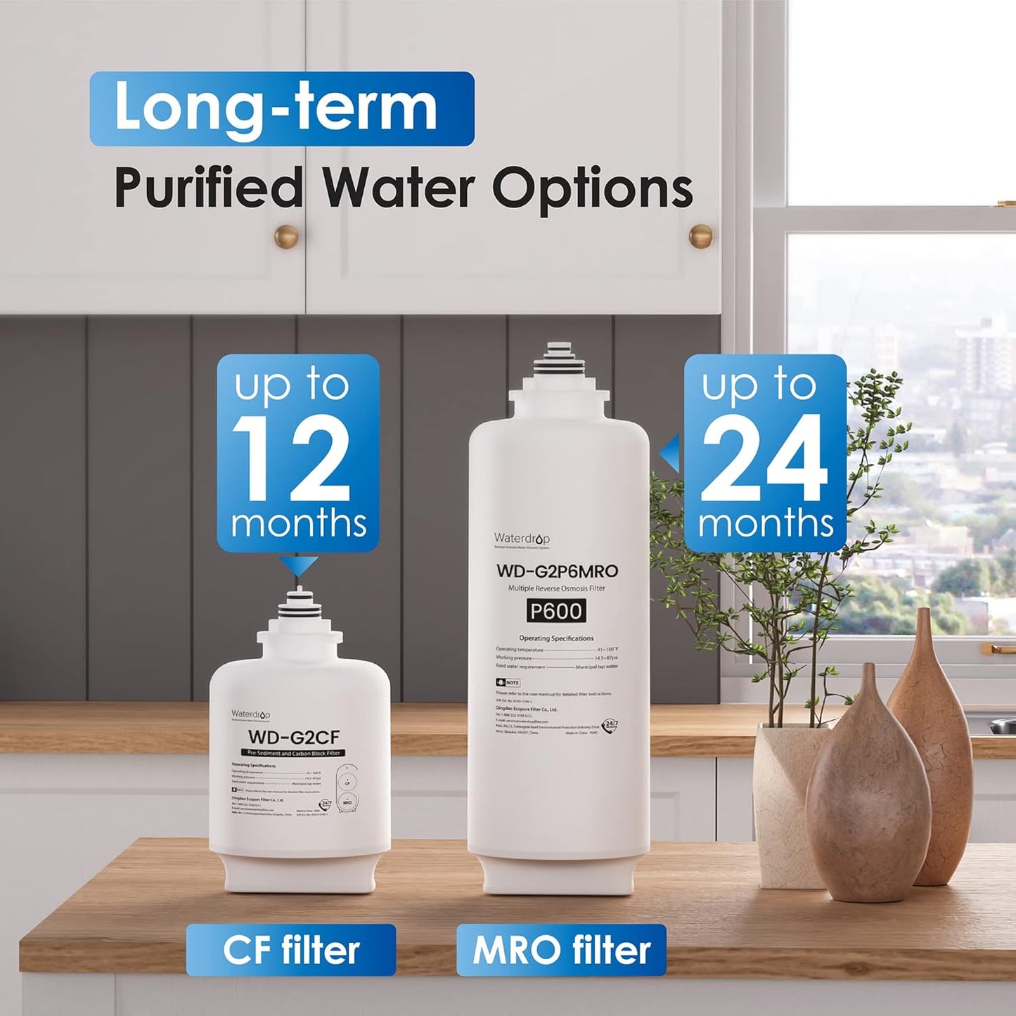 Waterdrop G3P600 Umkehrosmoseanlage, 600 GPD, 8000L, reduziert TDS, 2:1 Rein zum Abfluss, LED-Wasserhahn