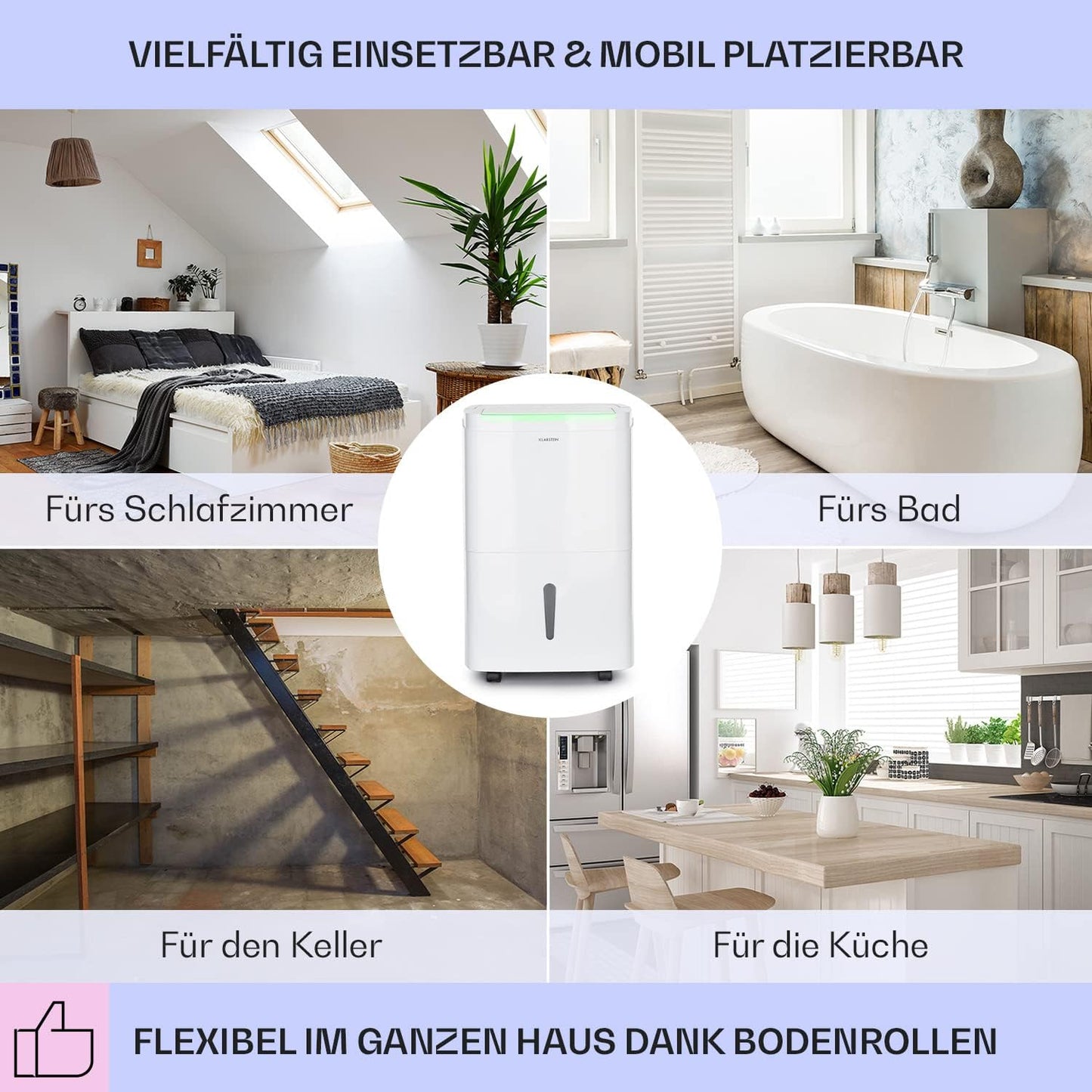 Klarstein Luftentfeuchter bis 55m², Smart Dehumidifier für Wohnung, Bad & Keller, 50L, WLAN IoT App