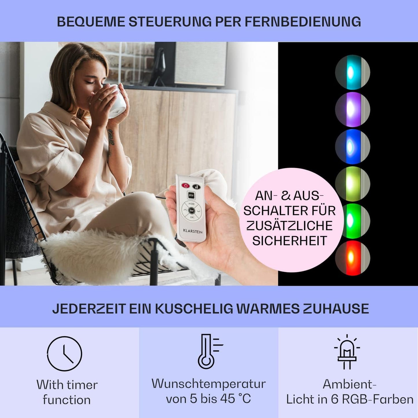 Klarstein Elektroheizung, Konvektor mit Bodenrollen, mobile, energiesparend, leise, 1000W, mit Thermostat
