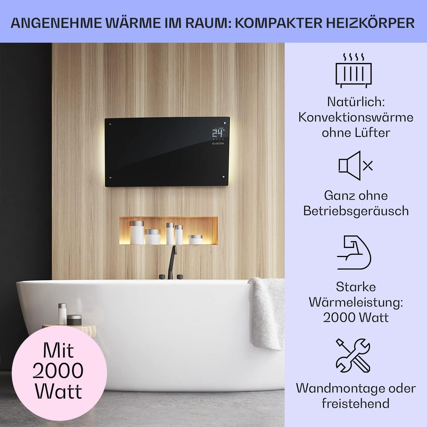 Klarstein Elektroheizung, Konvektor mit Bodenrollen, mobile, energiesparend, leise, 1000W, mit Thermostat