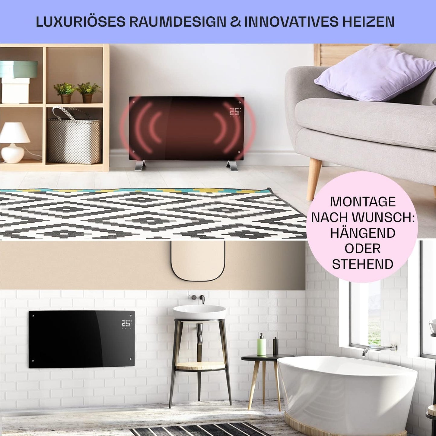 Klarstein Elektroheizung, Konvektor mit Bodenrollen, mobile, energiesparend, leise, 1000W, mit Thermostat