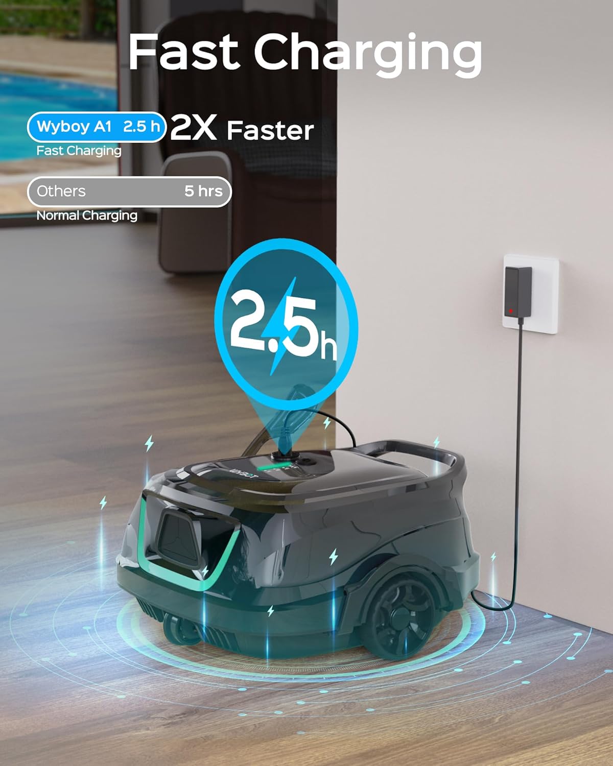 WYBOT A1 Poolroboter Akku mit Zweischicht-Filtersystem 120 Mins Reinigung