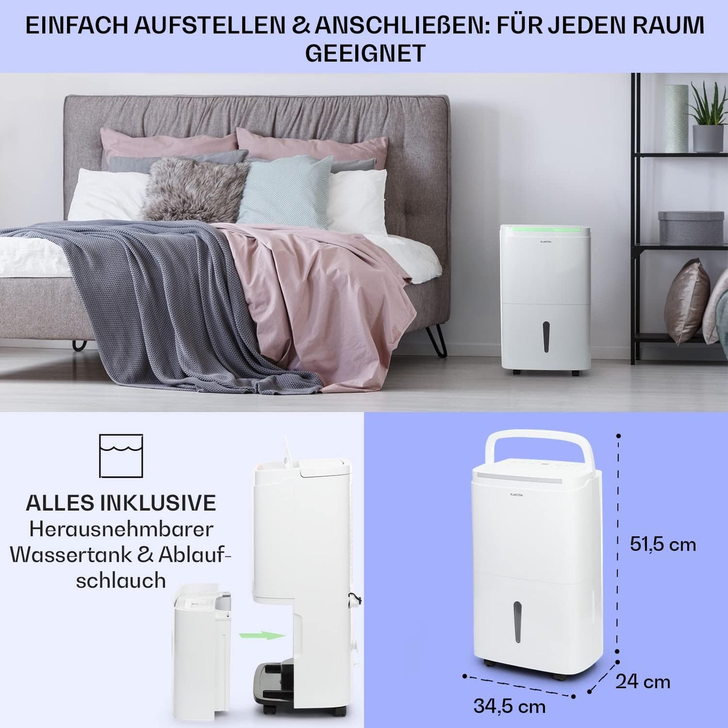 Klarstein Luftentfeuchter bis 55m², Smart Dehumidifier für Wohnung, Bad & Keller, 50L, WLAN IoT App