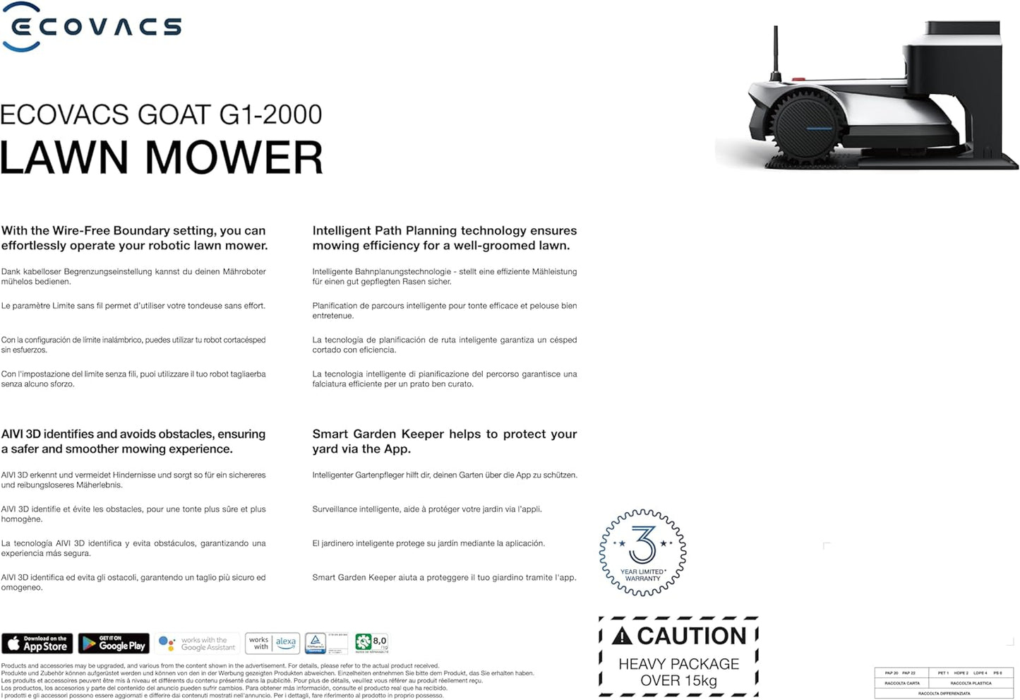 ECOVACS GOAT G1-800 Mähroboter ohne Begrenzungskabel 800㎡