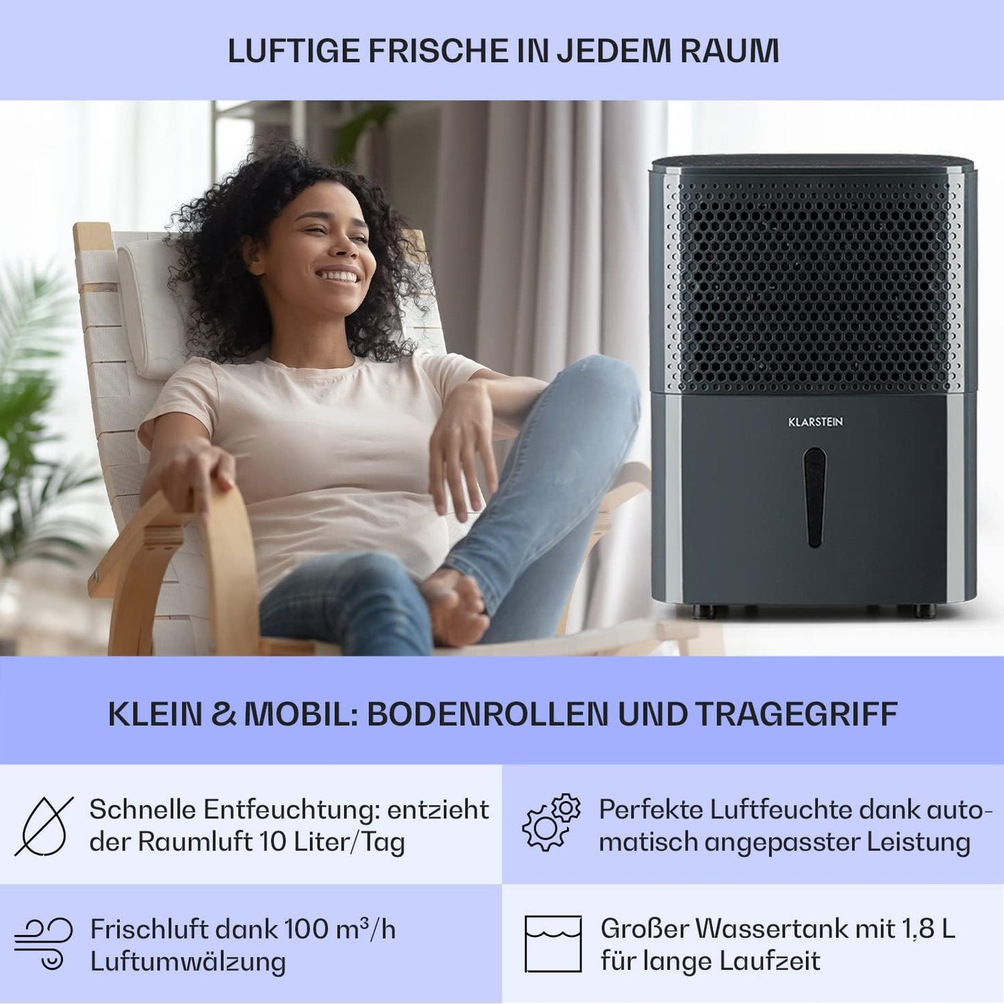 Klarstein Luftentfeuchter bis 55m², Smart Dehumidifier für Wohnung, Bad & Keller, 50L, WLAN IoT App