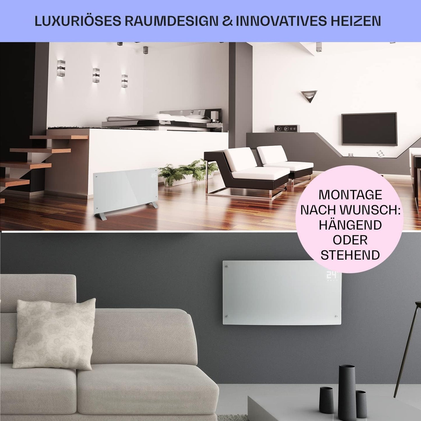 Klarstein Elektroheizung, Konvektor mit Bodenrollen, mobile, energiesparend, leise, 1000W, mit Thermostat